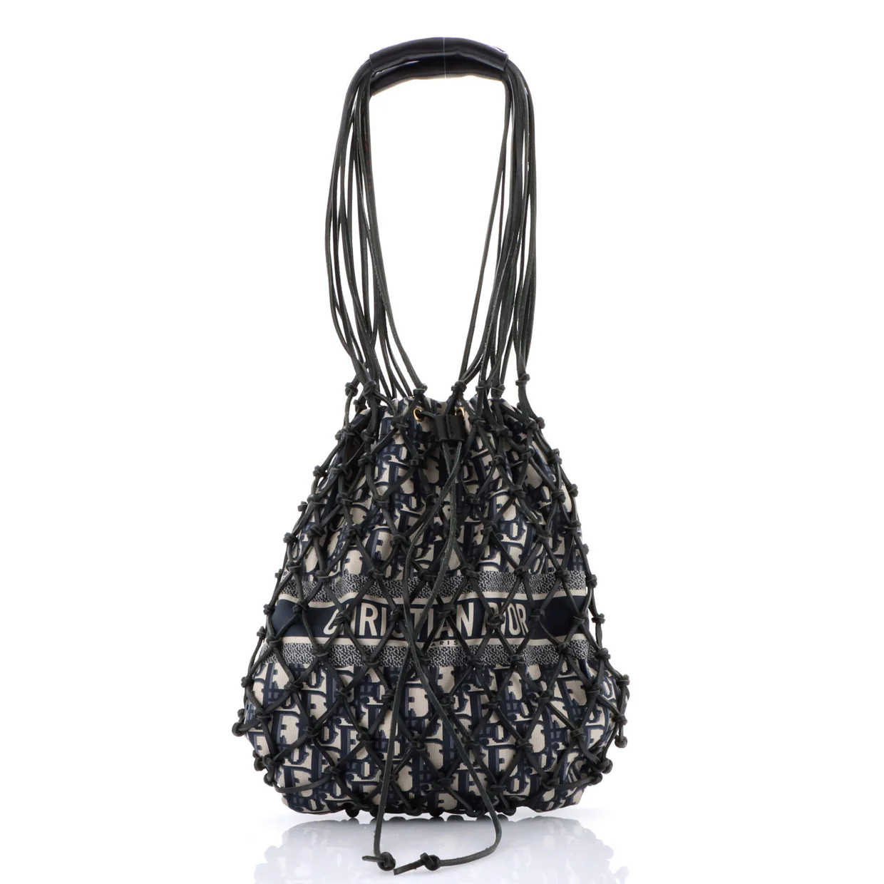 Drawstring Net Tote Diorissimo Canvas and Leather - Deep Luxury