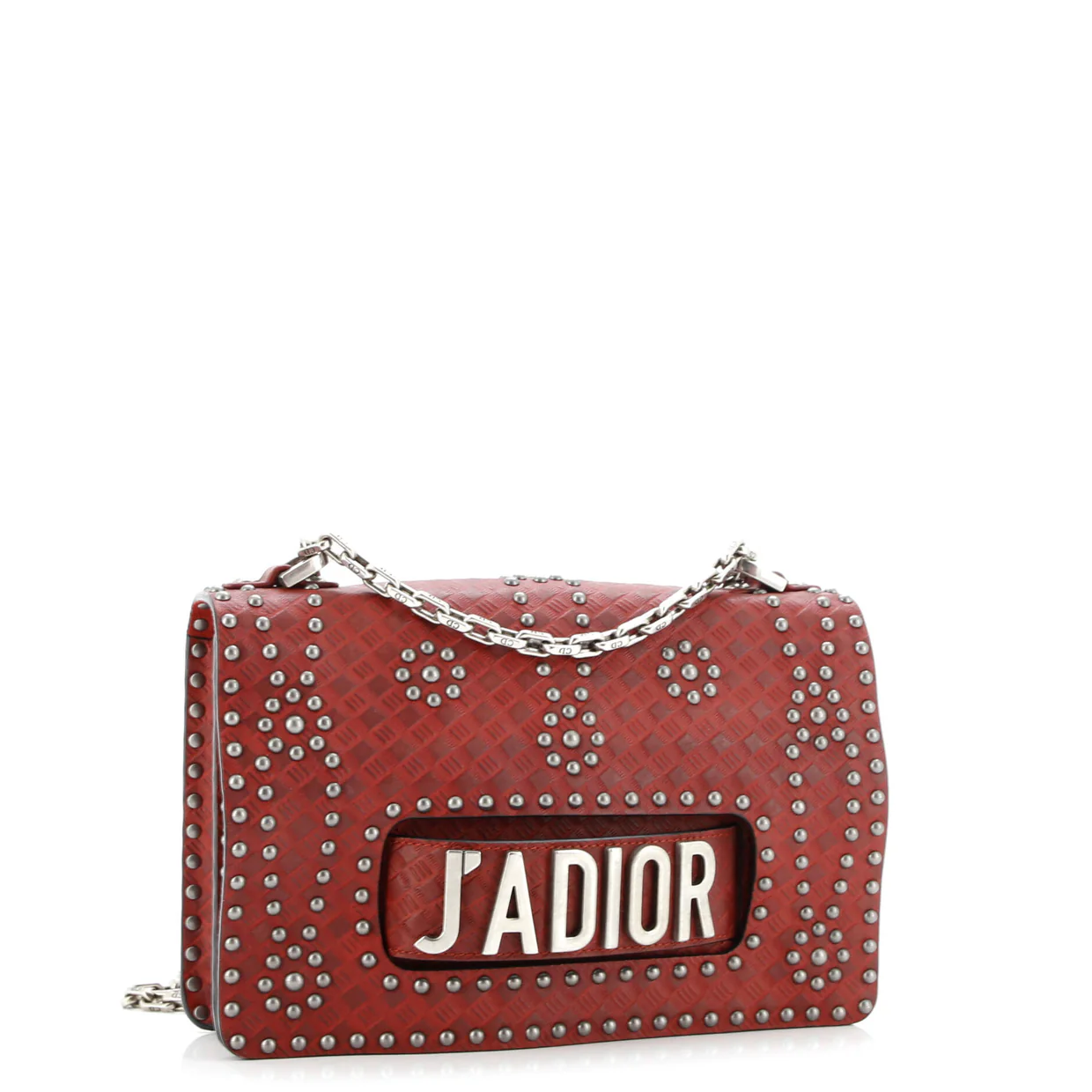J'Adior Flap Bag Studded Embossed Leather Medium - Deep Luxury