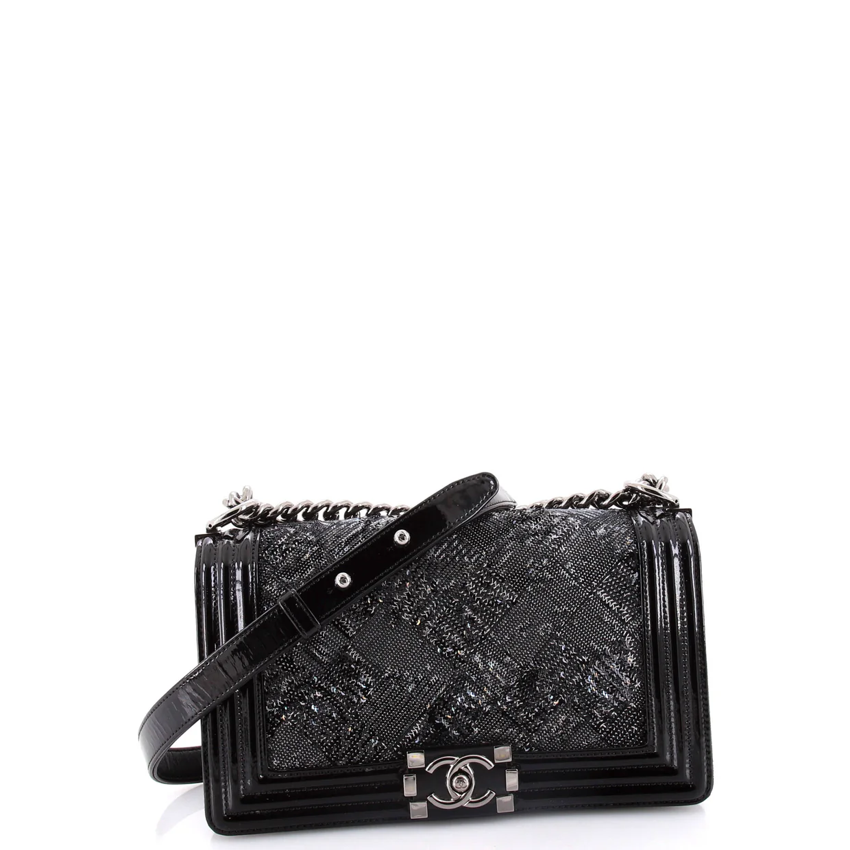 Boy Flap Bag Sequin with Patent Old Medium - Deep Luxury