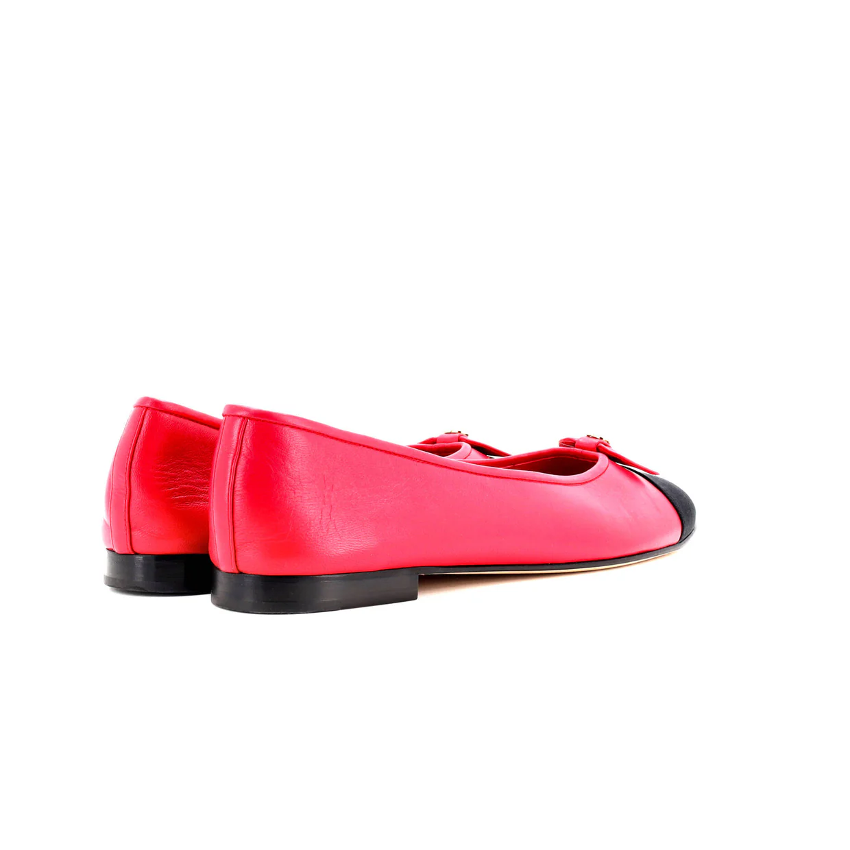 Women's CC Cap Toe Bow Ballerina Flats Leather with Grosgrain and Faux Pearls - Deep Luxury