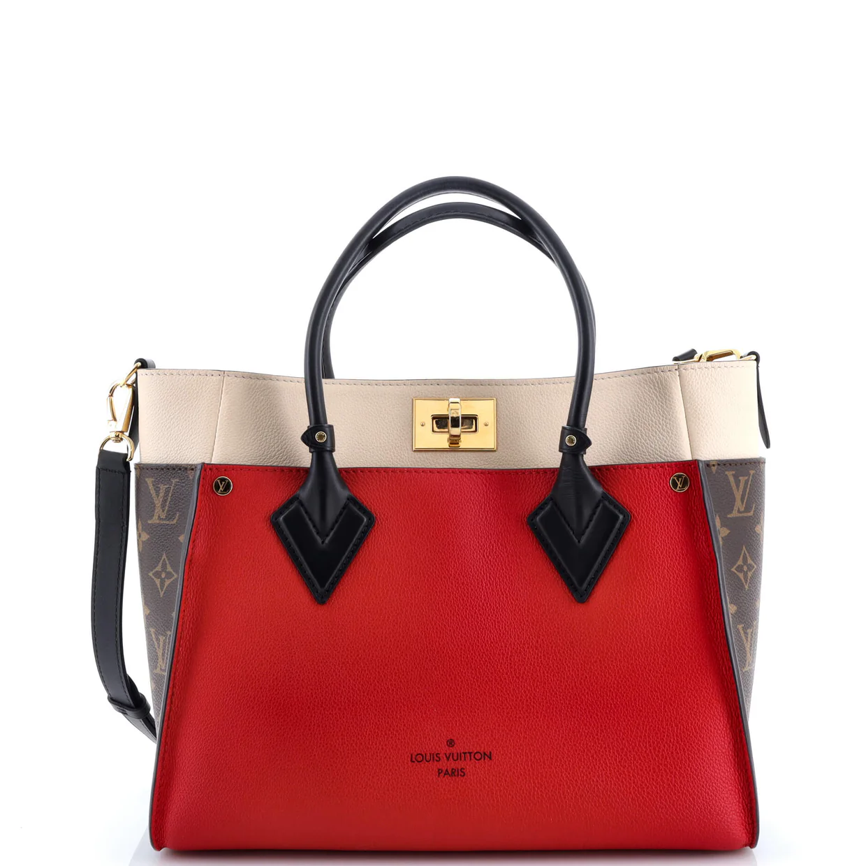 On My Side Tote Leather with Monogram Canvas MM - Deep Luxury