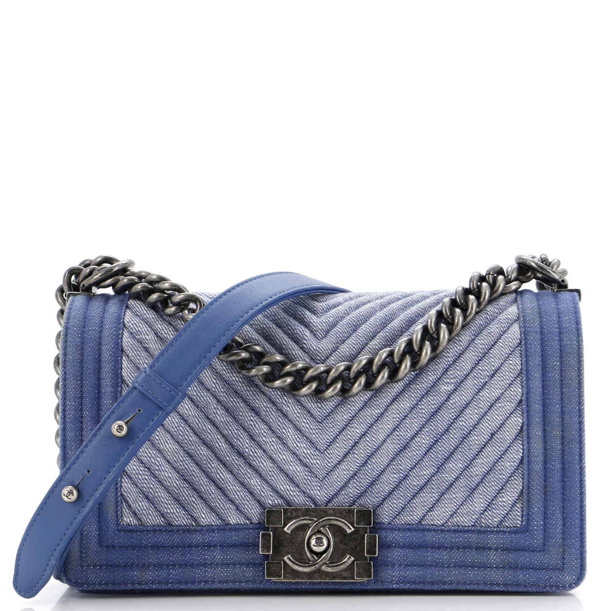 Boy Flap Bag Chevron Denim Old Medium - Deep Luxury