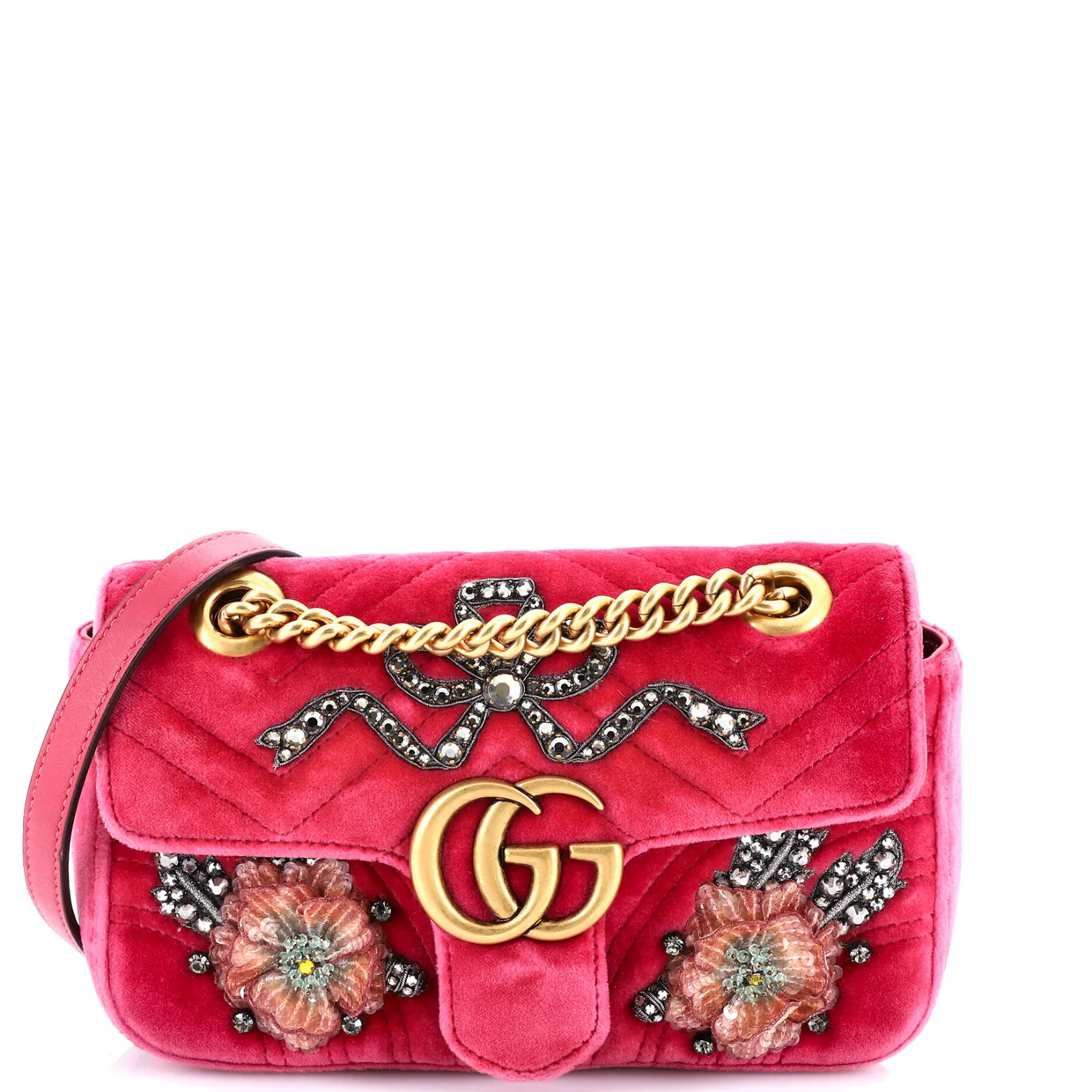 GG Marmont Flap Bag Embellished Matelasse Velvet Mini - Deep Luxury