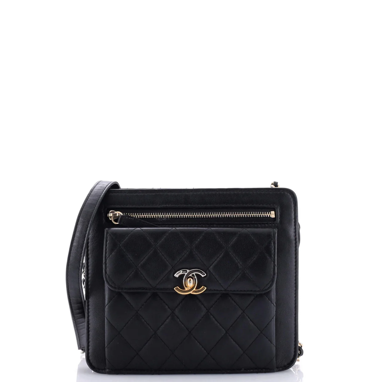 Front Pocket Square Clutch with Chain Quilted Lambskin Small - Deep Luxury