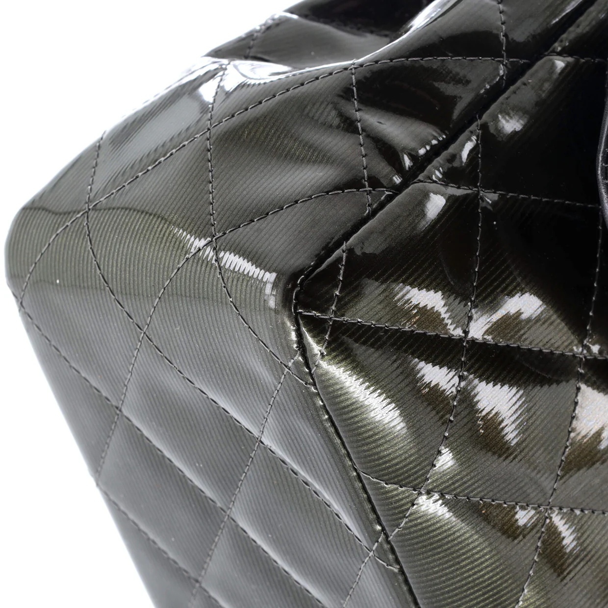 Classic Double Flap Bag Quilted Striated Metallic Patent Jumbo - Deep Luxury