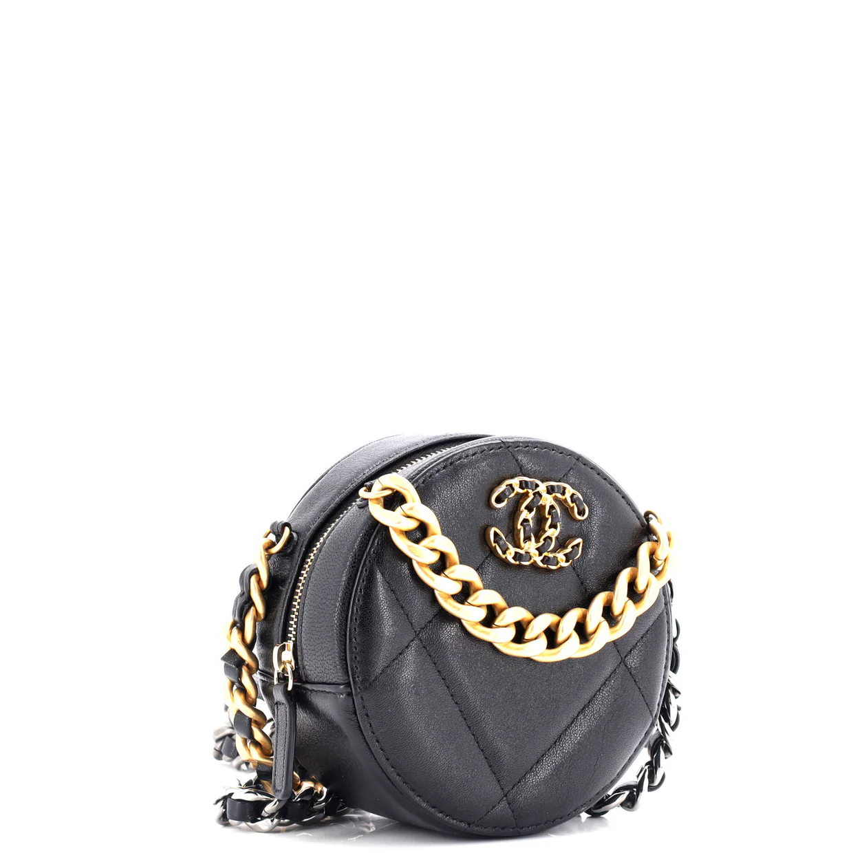 19 Round Clutch with Chain Quilted Leather - Deep Luxury