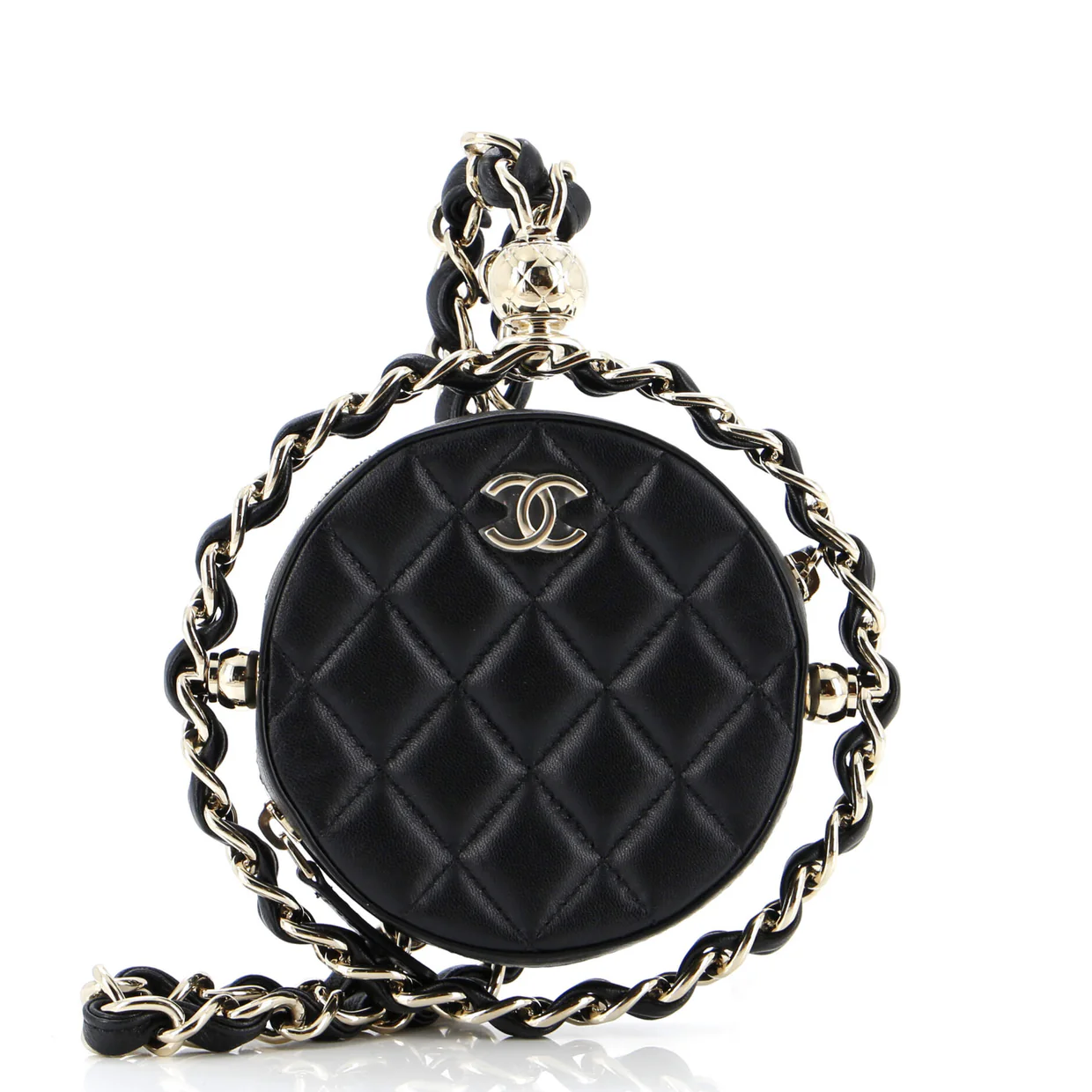 Frame Chain Around Round Clutch with Chain Quilted Lambskin Mini - Deep Luxury