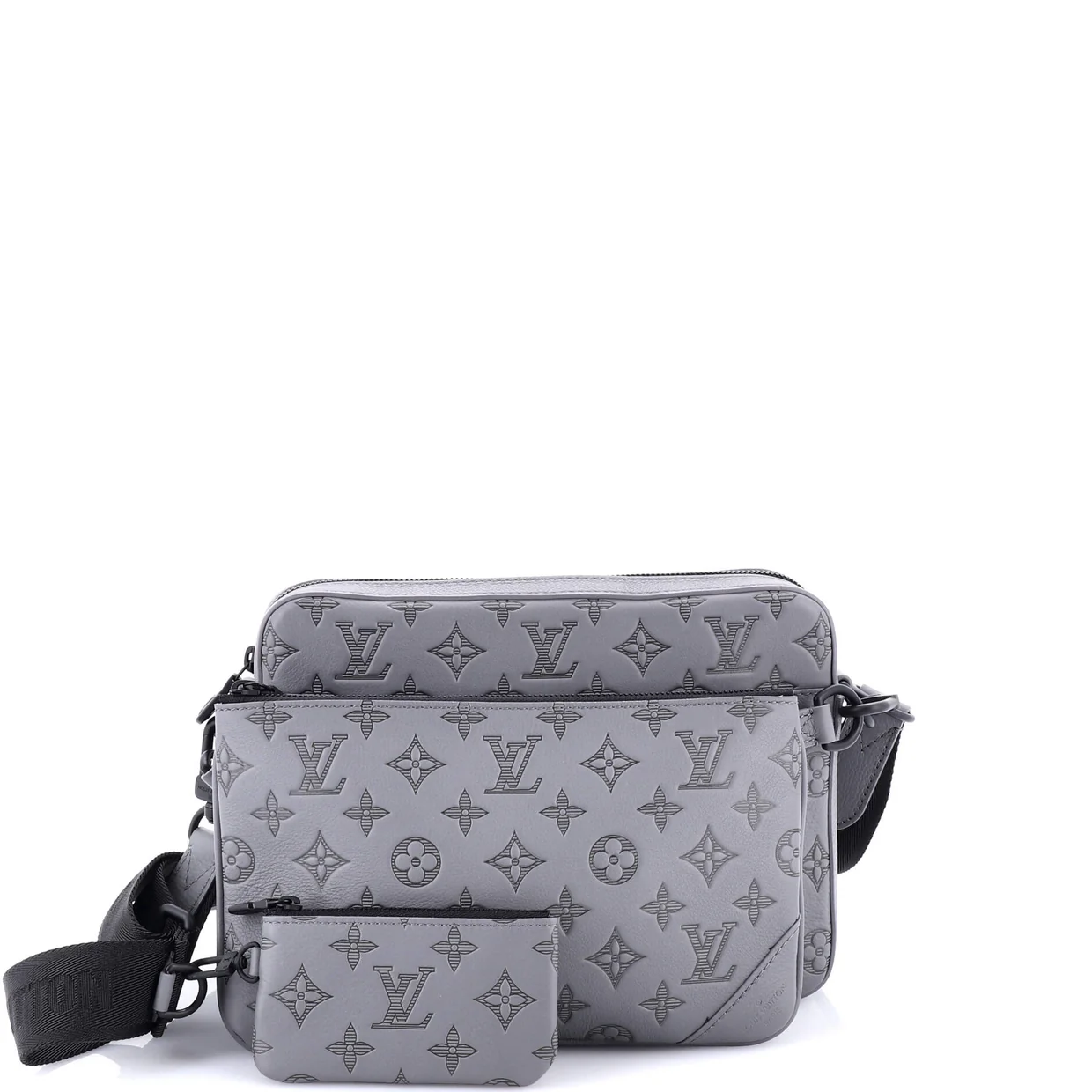 Trio Messenger Bag Monogram Shadow Leather - Deep Luxury