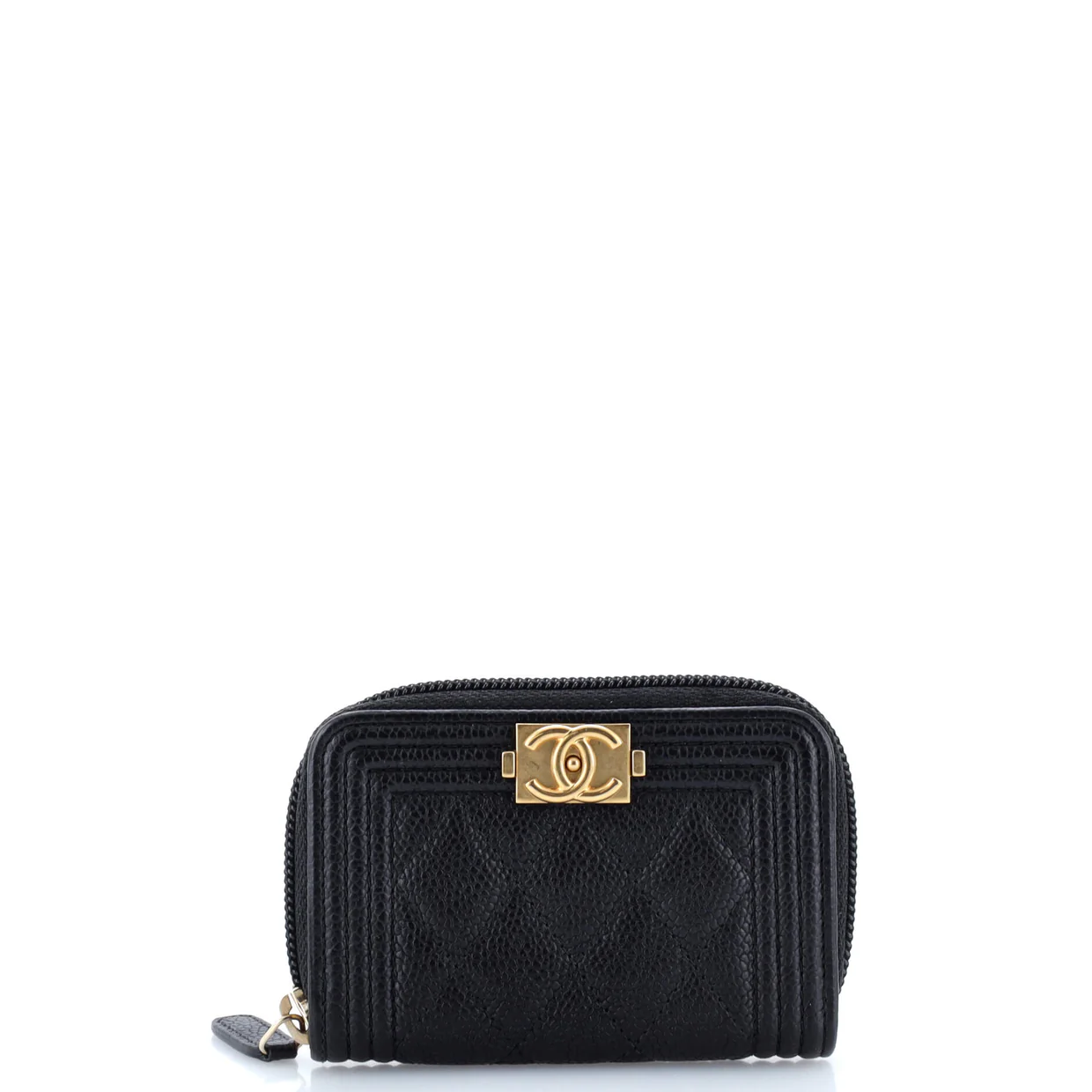 Boy Zip Around Wallet Quilted Caviar Small - Deep Luxury