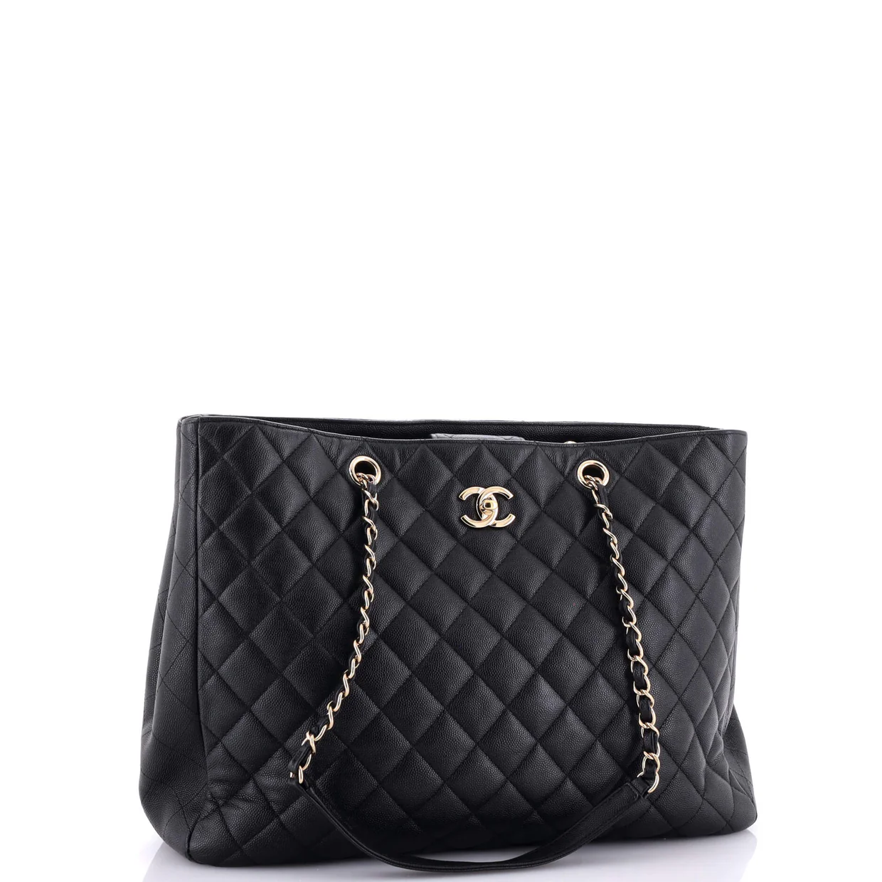 Classic CC Shopping Tote Quilted Caviar Large - Deep Luxury