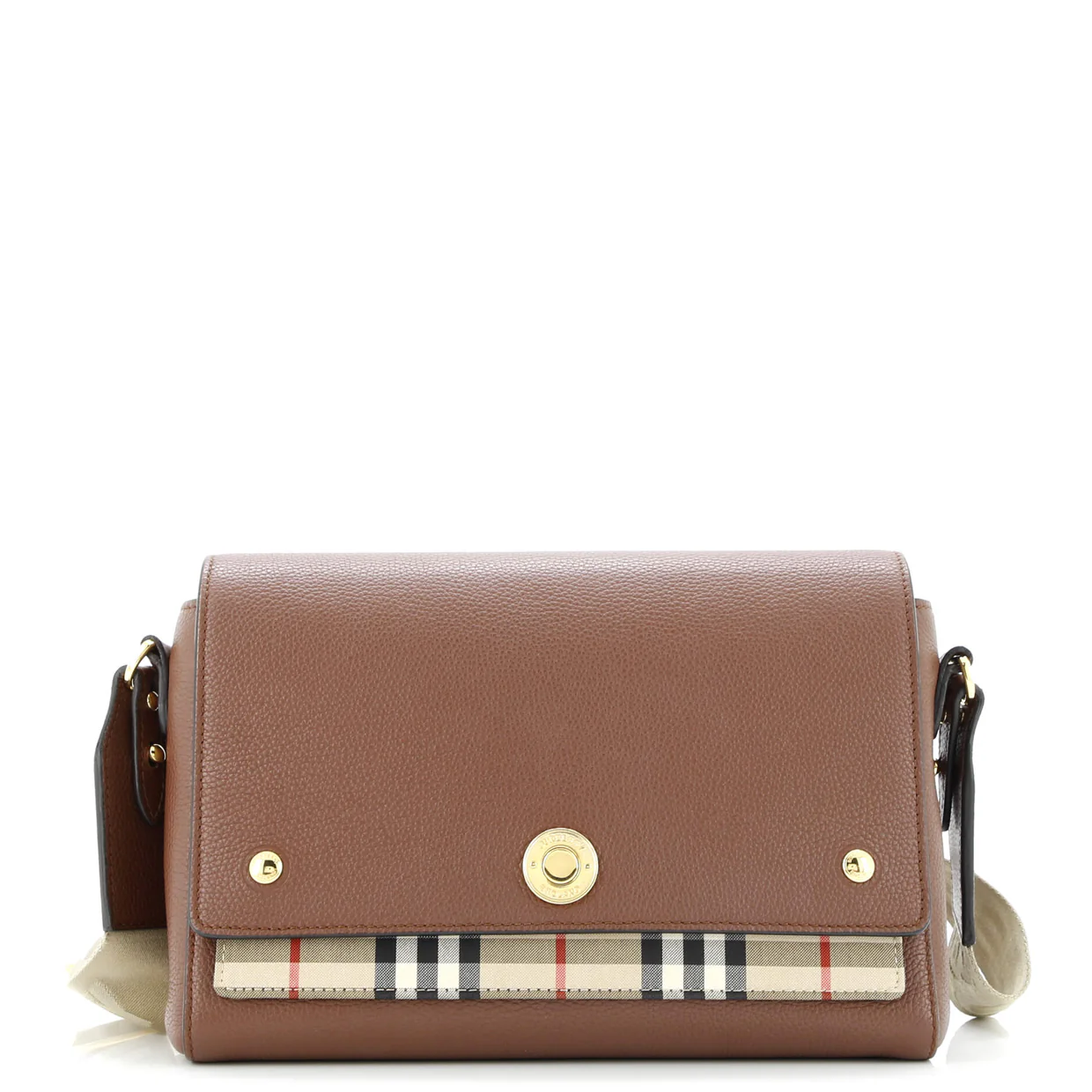 Note Crossbody Bag Leather with Vintage Check Canvas Medium - Deep Luxury