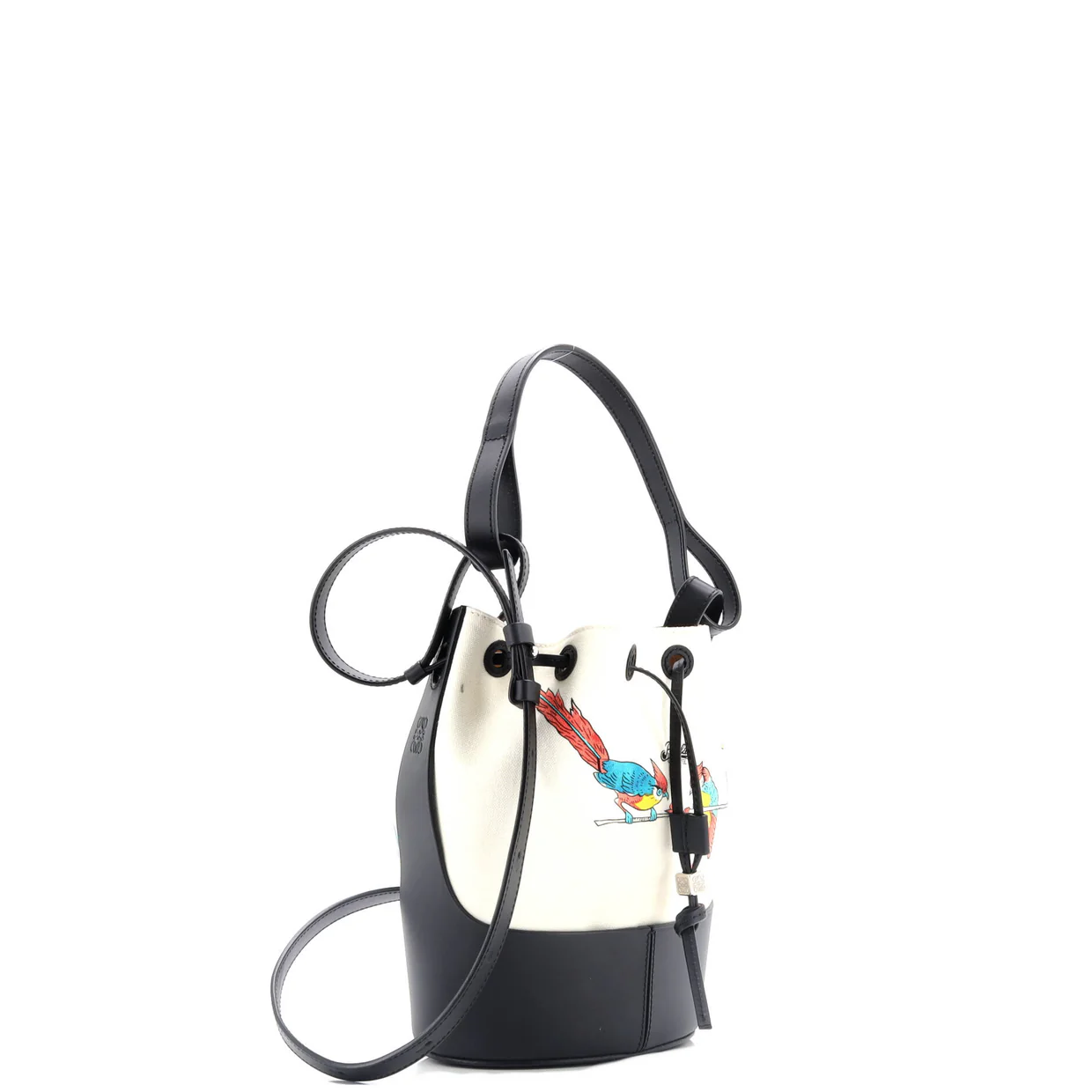 Paula's Ibiza Balloon Bucket Bag Printed Canvas and Leather Small - Deep Luxury