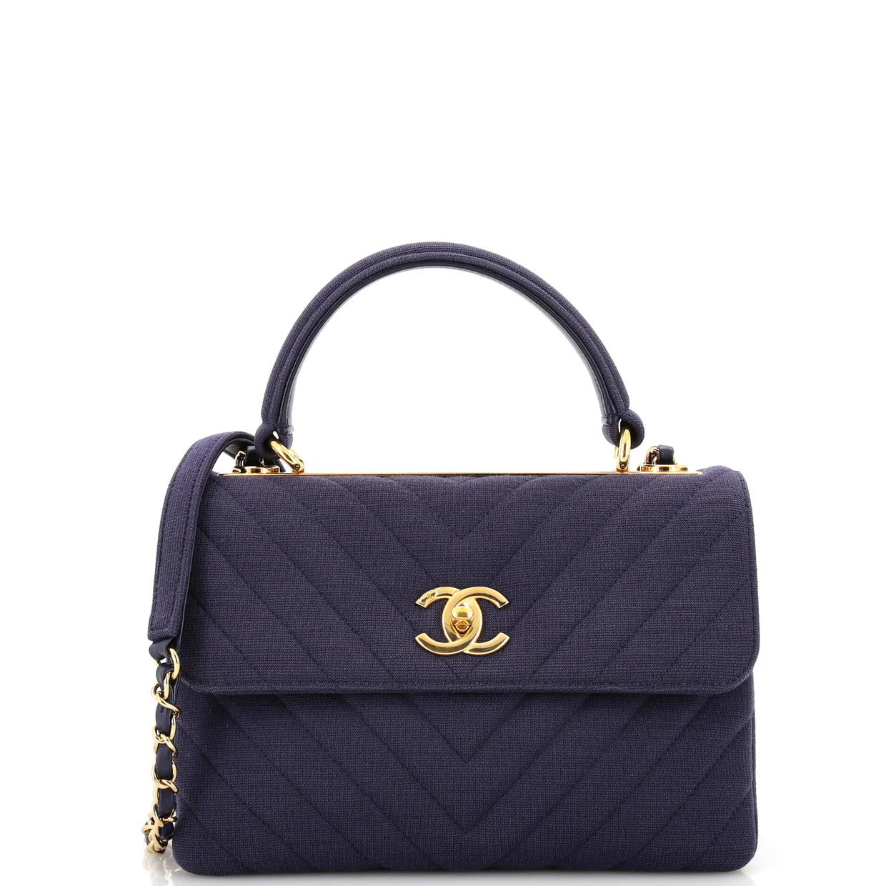 Trendy CC Top Handle Bag Chevron Jersey Small - Deep Luxury