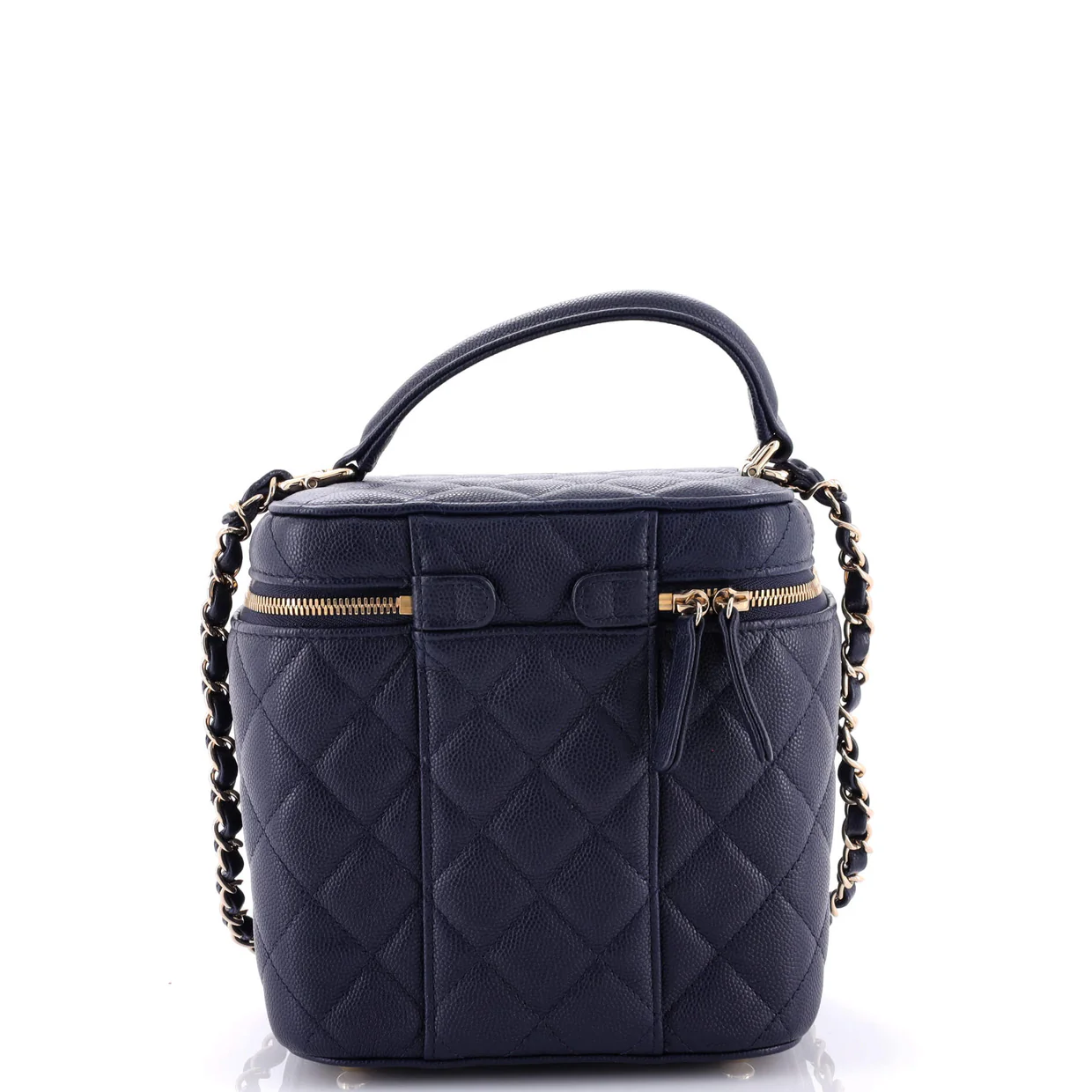 CC Top Handle Vanity Case with Chain Quilted Caviar Small - Deep Luxury