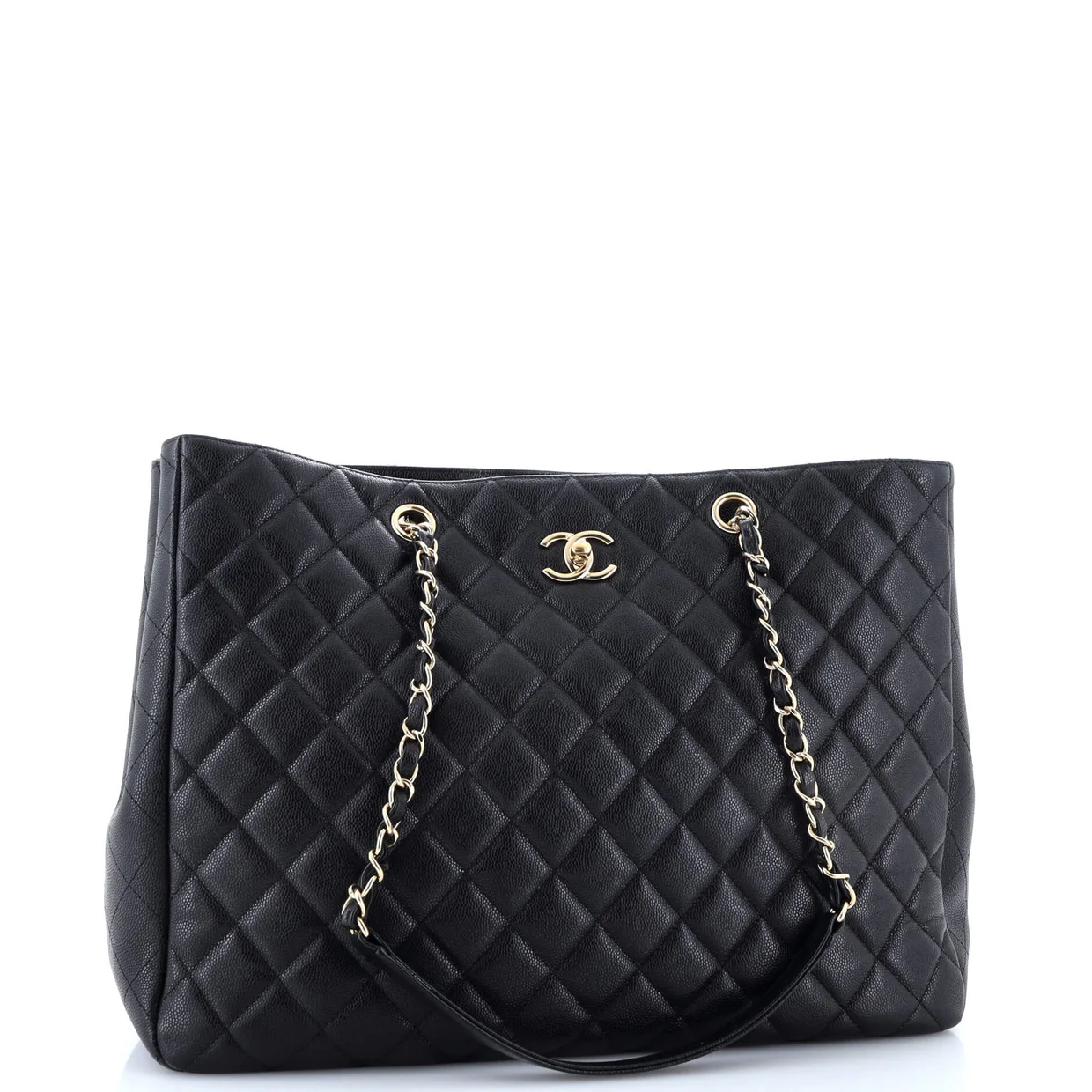 Classic CC Shopping Tote Quilted Caviar Large - Deep Luxury