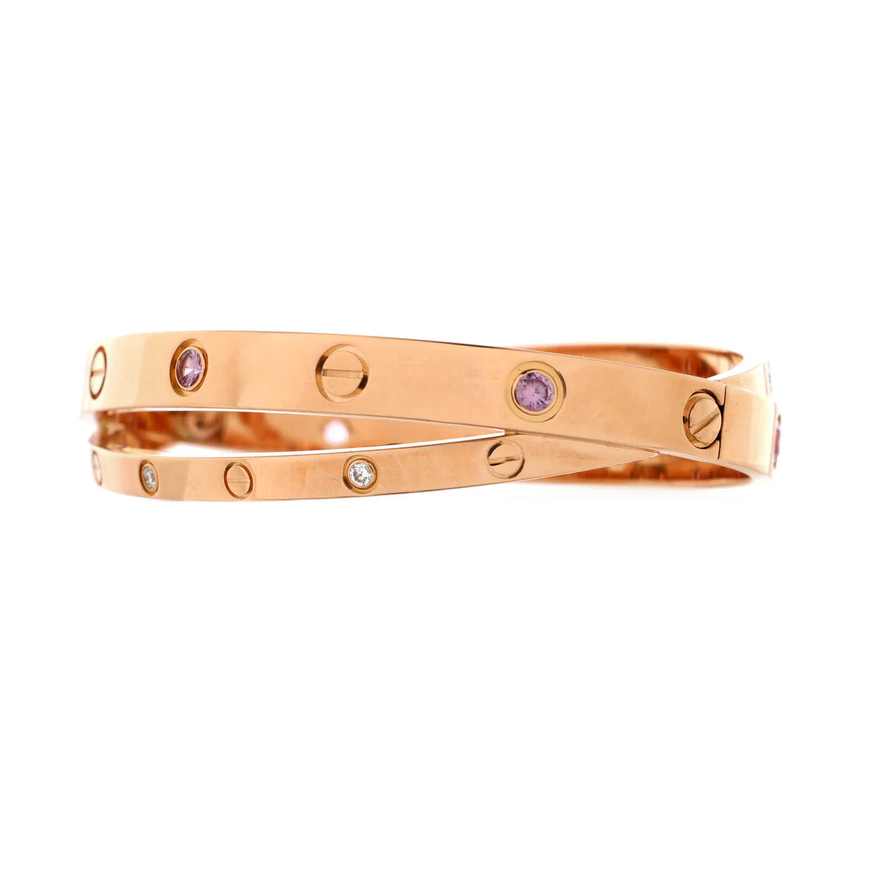 Double Love Bracelet 18K Rose Gold with Pink Sapphires and Diamonds - Deep Luxury