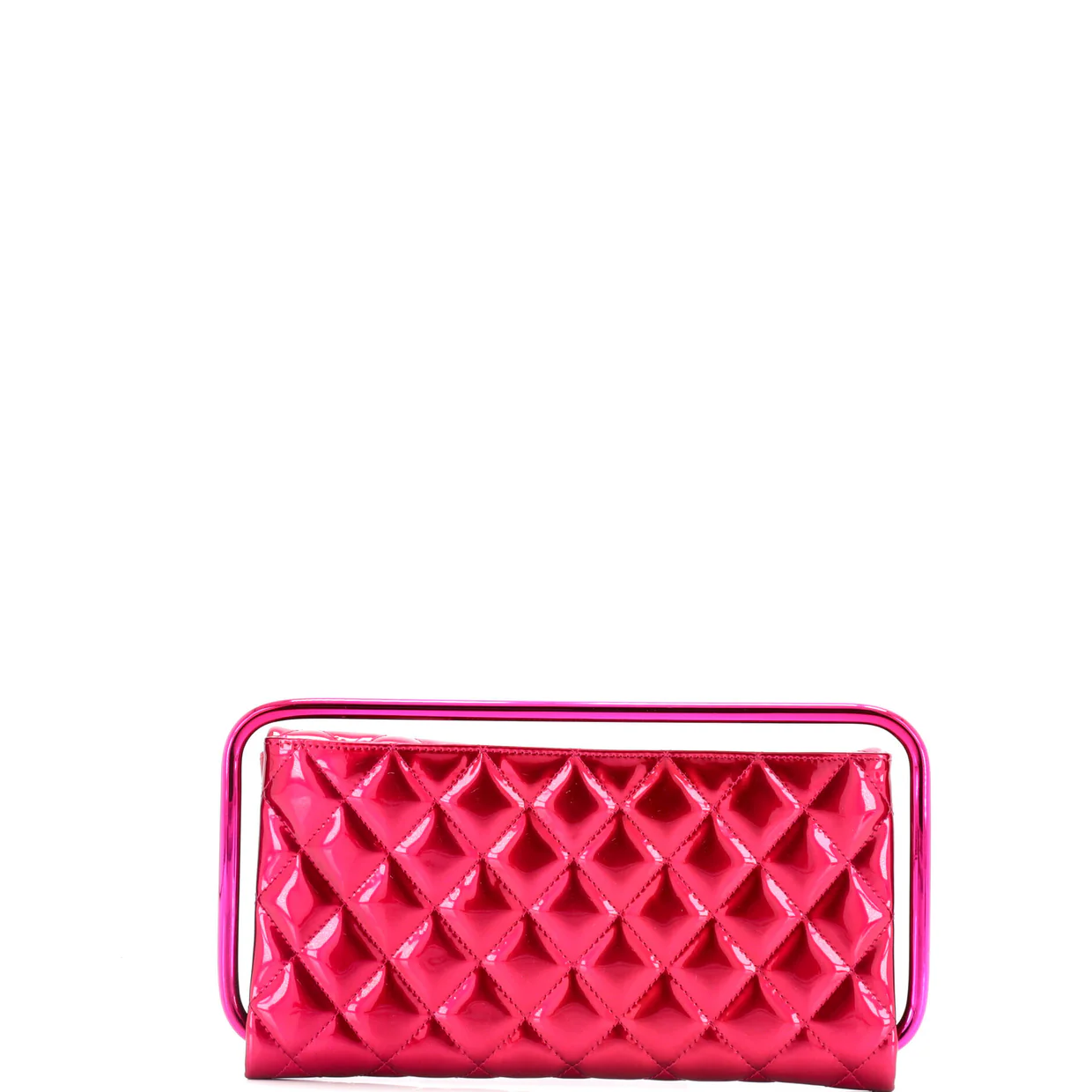 Metal Handle Clutch Quilted Metallic Patent Medium - Deep Luxury