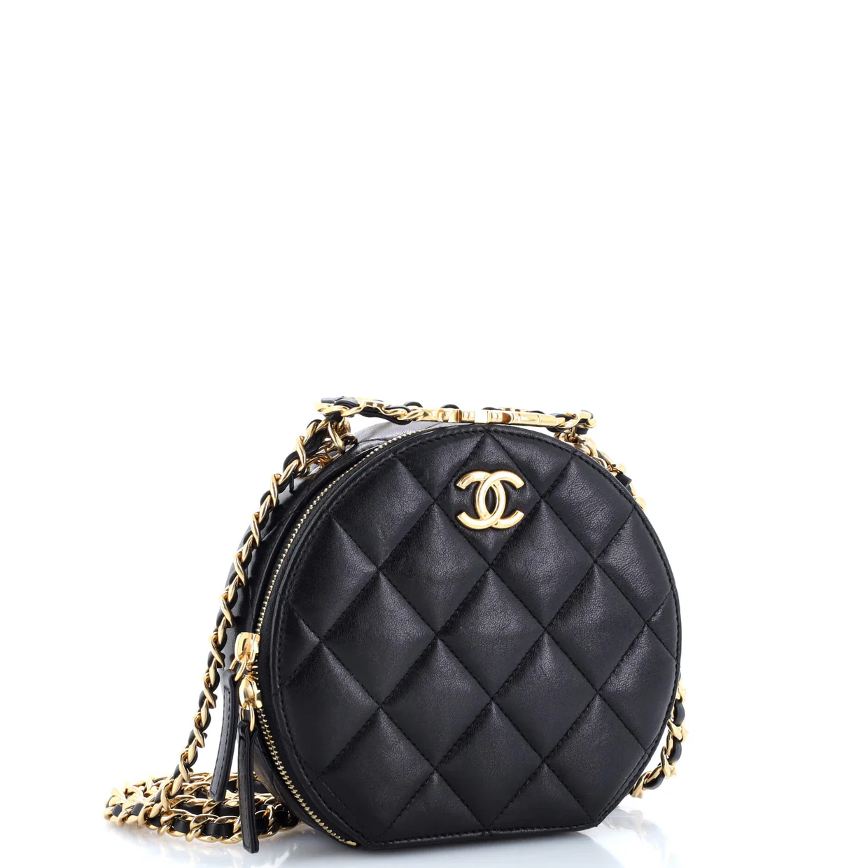 Oval Logo Chain Round Crossbody Bag Quilted Lambskin - Deep Luxury