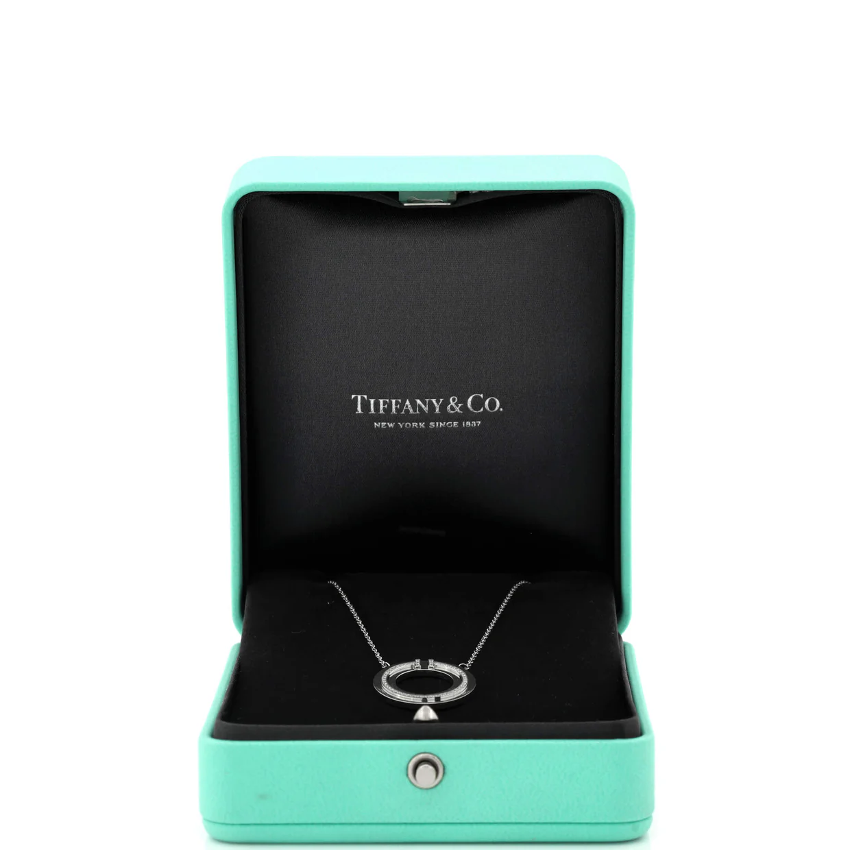 T Circle Pendant Necklace 18K White Gold with Diamonds Large - Deep Luxury