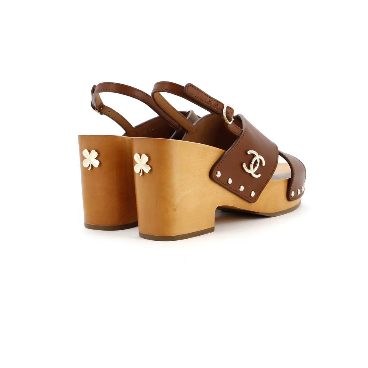 Women's CC Slingback Platform Wedge Sandals Leather and Wood - Deep Luxury