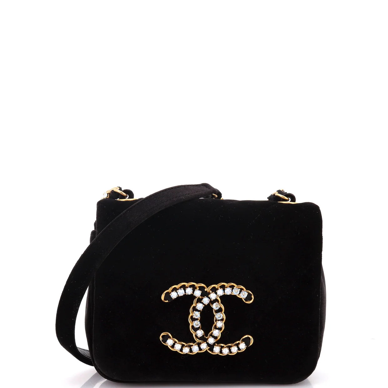 Crystal CC Full Flap Bag Quilted Velvet Mini - Deep Luxury