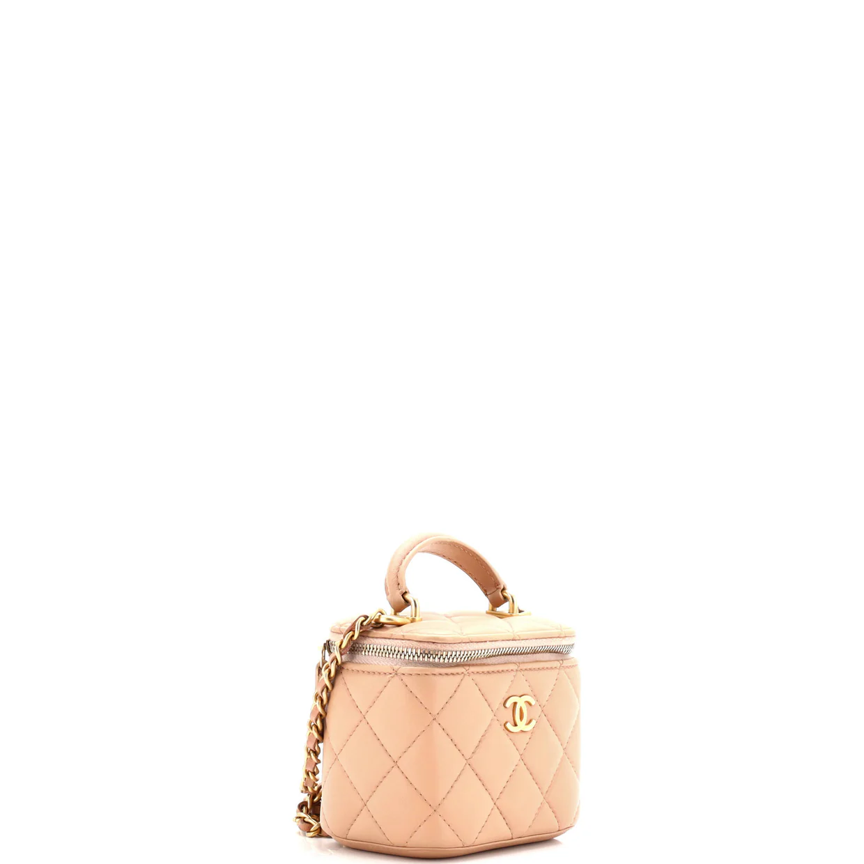 Classic Top Handle Vanity Case with Chain Quilted Lambskin Mini - Deep Luxury