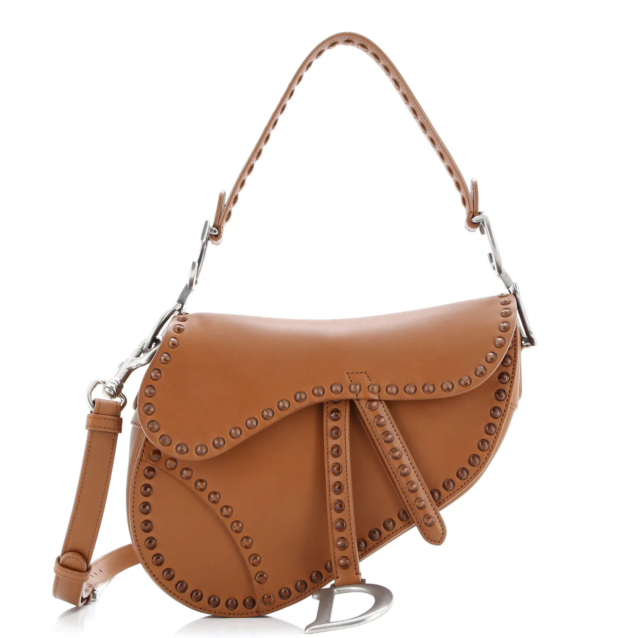 Saddle Handbag with Strap Studded Leather Medium - Deep Luxury