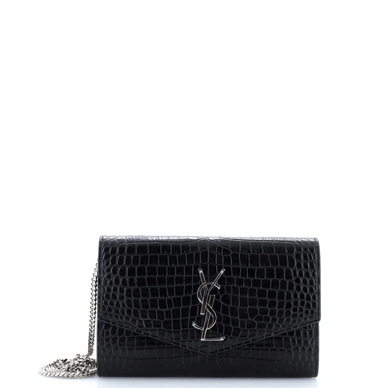 Uptown Chain Wallet Crocodile Embossed Leather - Deep Luxury