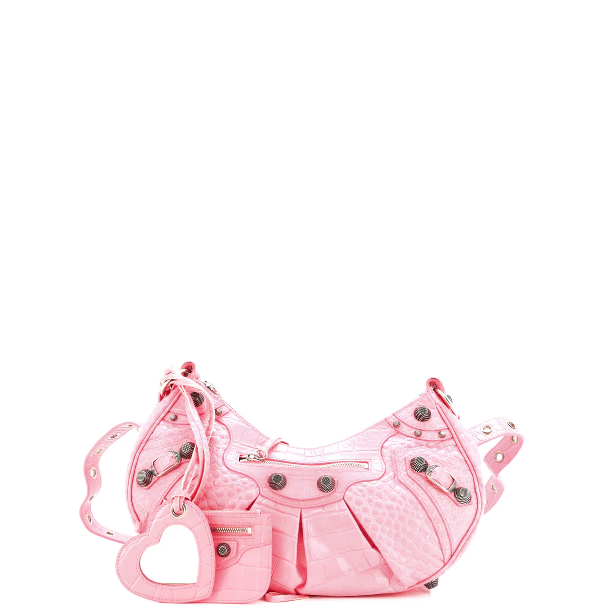 Le Cagole Giant Studs Shoulder Bag Crocodile Embossed Leather Small - Deep Luxury