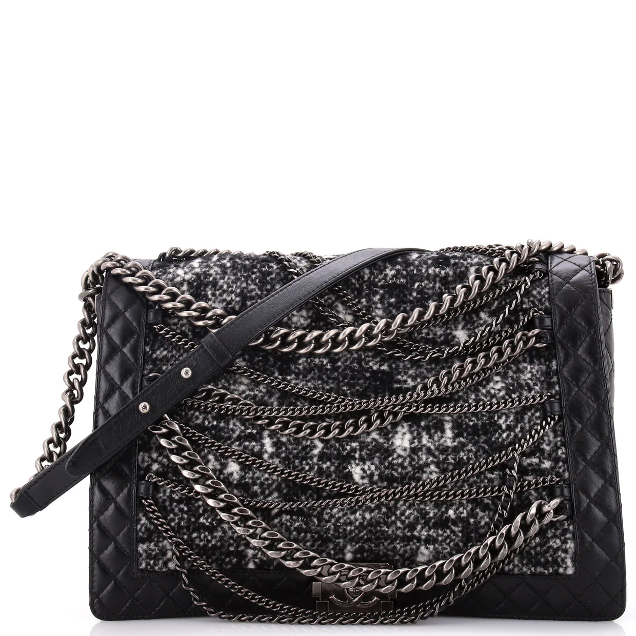 Boy Flap Bag Enchained Tweed XL - Deep Luxury