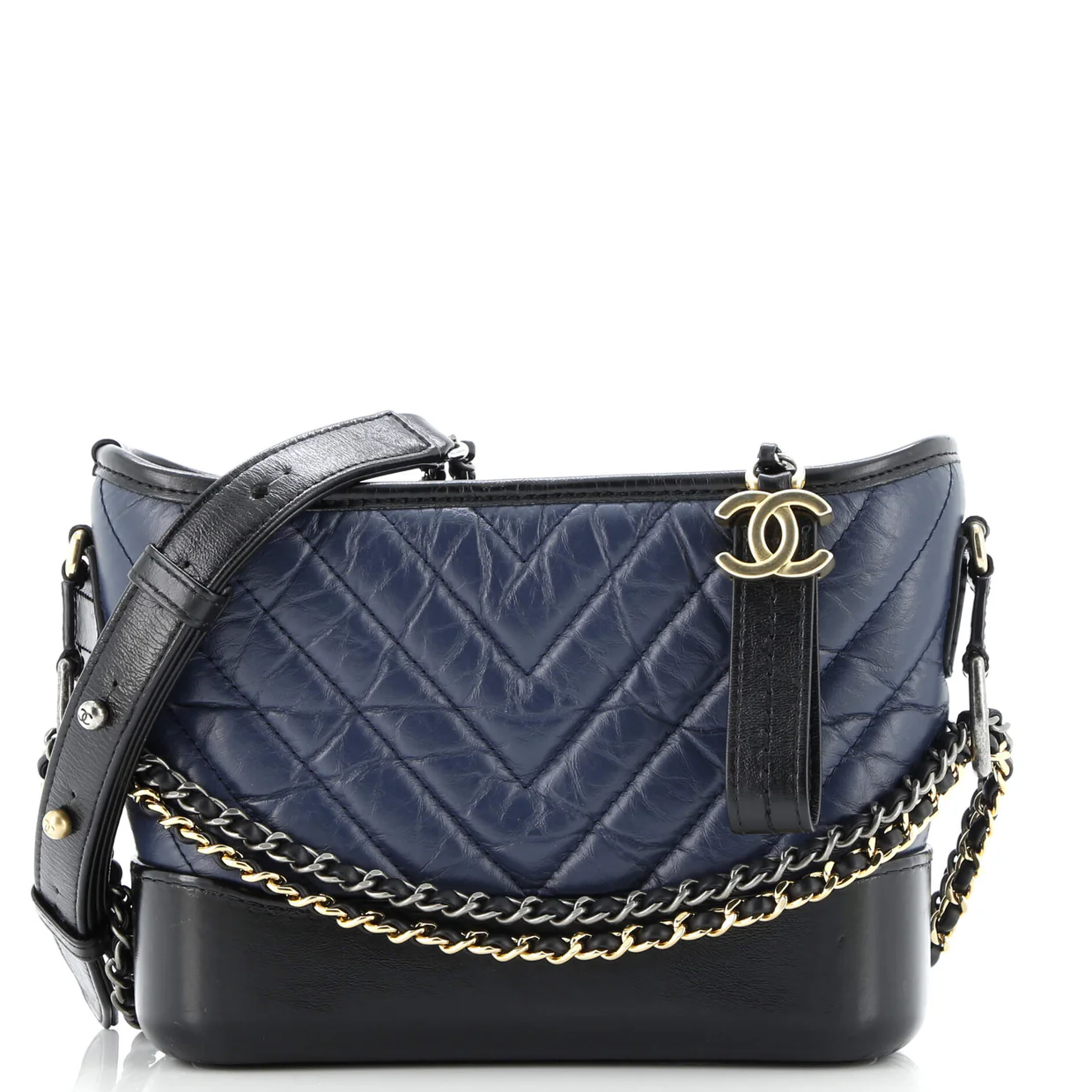 Gabrielle Hobo Chevron Aged Calfskin Small - Deep Luxury