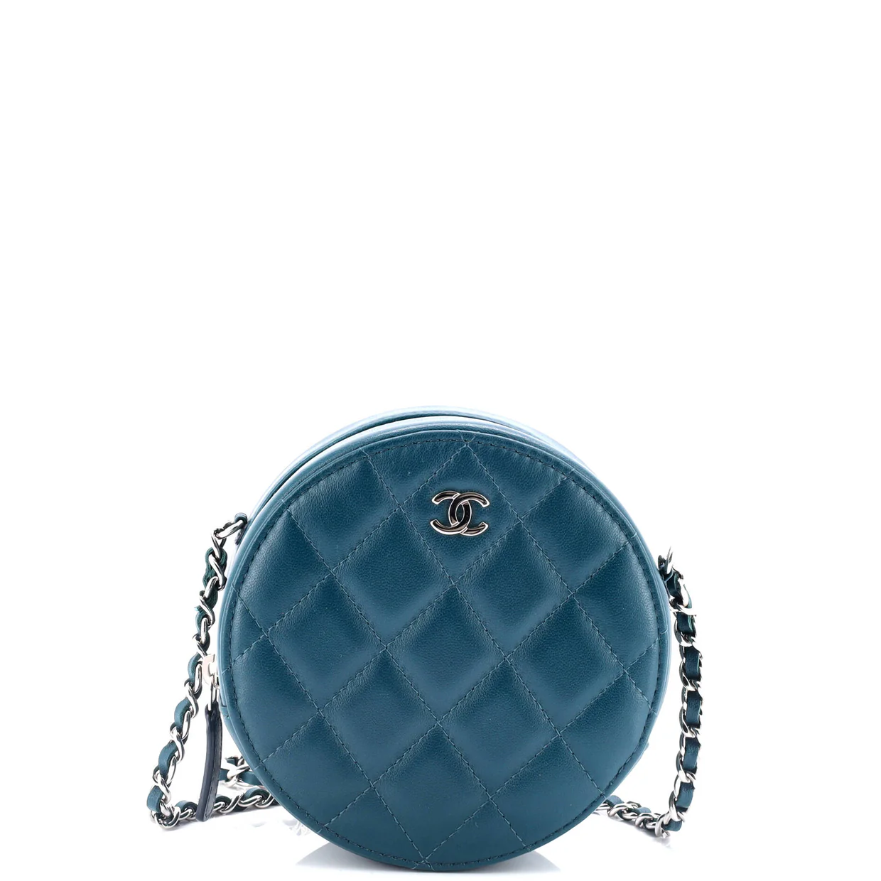 Round Clutch with Chain Quilted Lambskin Mini - Deep Luxury