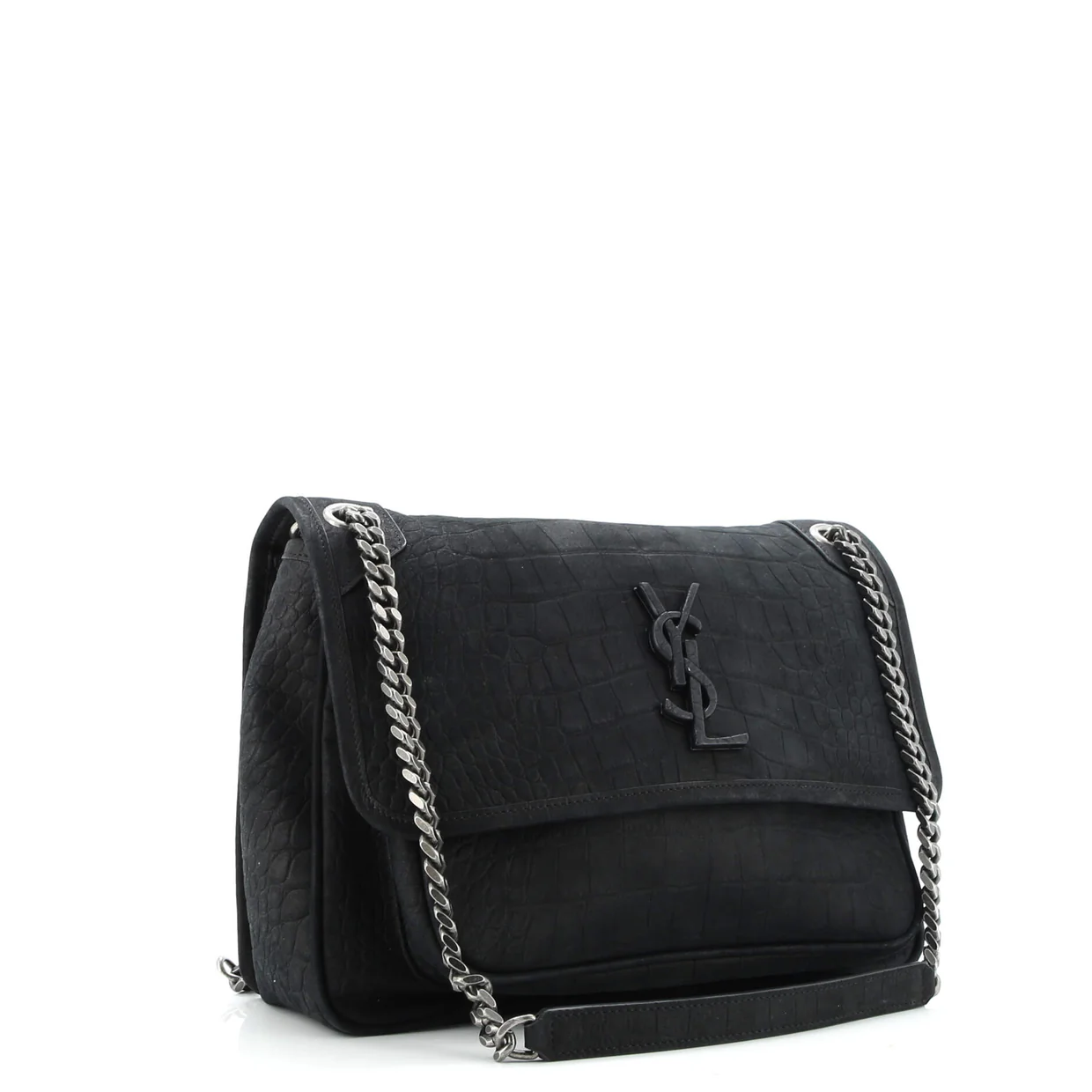 Niki Chain Flap Bag Crocodile Embossed Nubuck Medium - Deep Luxury