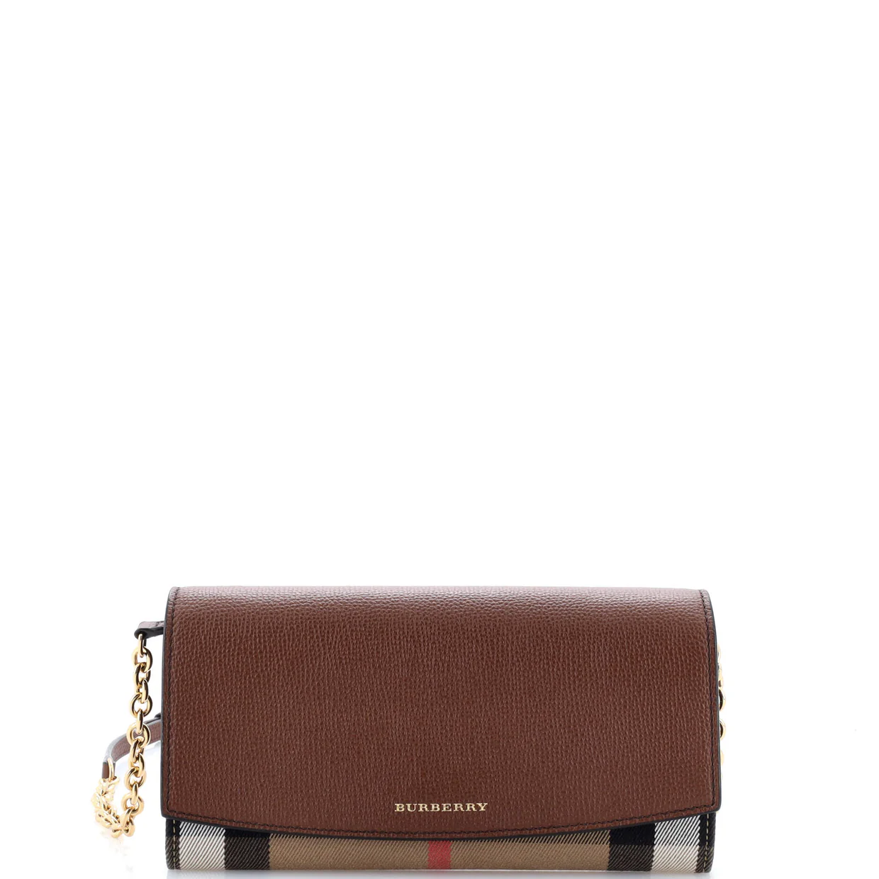 Henley Wallet on Chain Leather with House Check Canvas - Deep Luxury