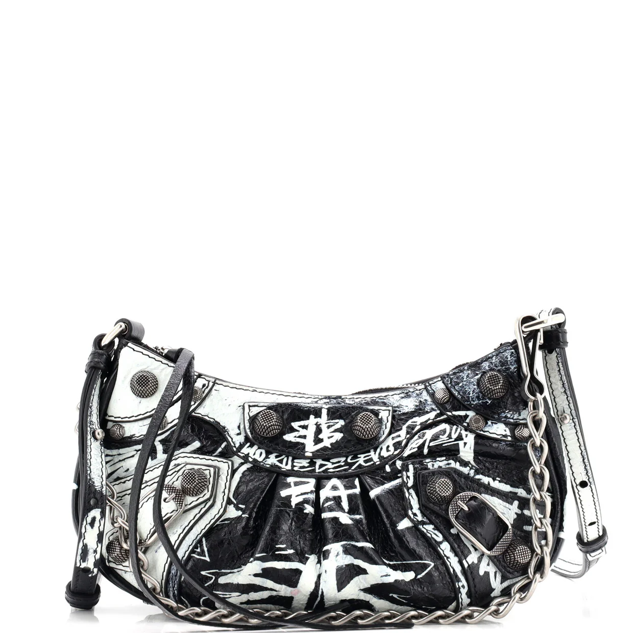 Le Cagole Graffiti Giant Studs Shoulder Bag Leather Mini - Deep Luxury