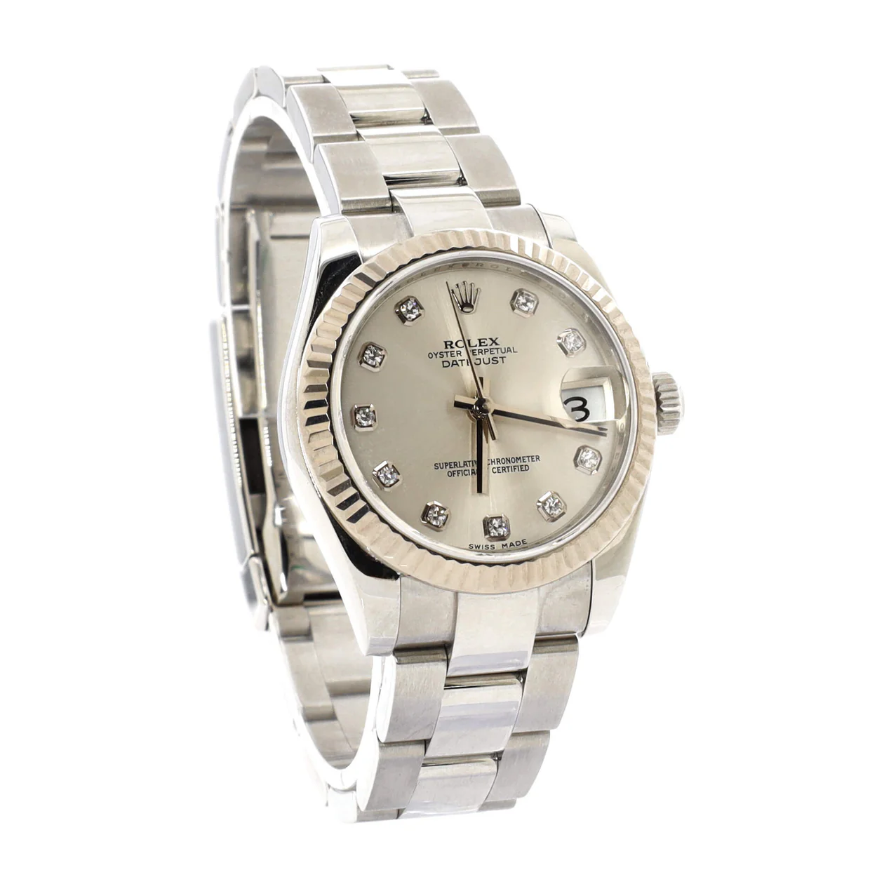 Oyster Perpetual Datejust Automatic Watch Stainless Steel and White Gold with Diamond Markers 31 - Deep Luxury