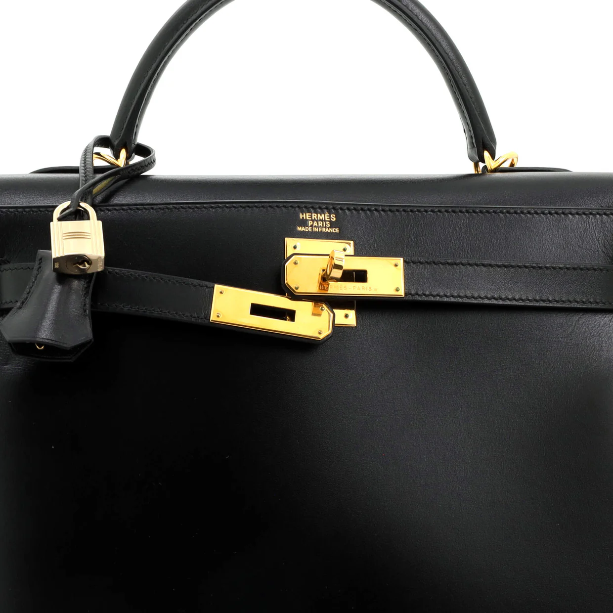 Kelly Handbag Noir Box Calf with Gold Hardware 32 - Deep Luxury