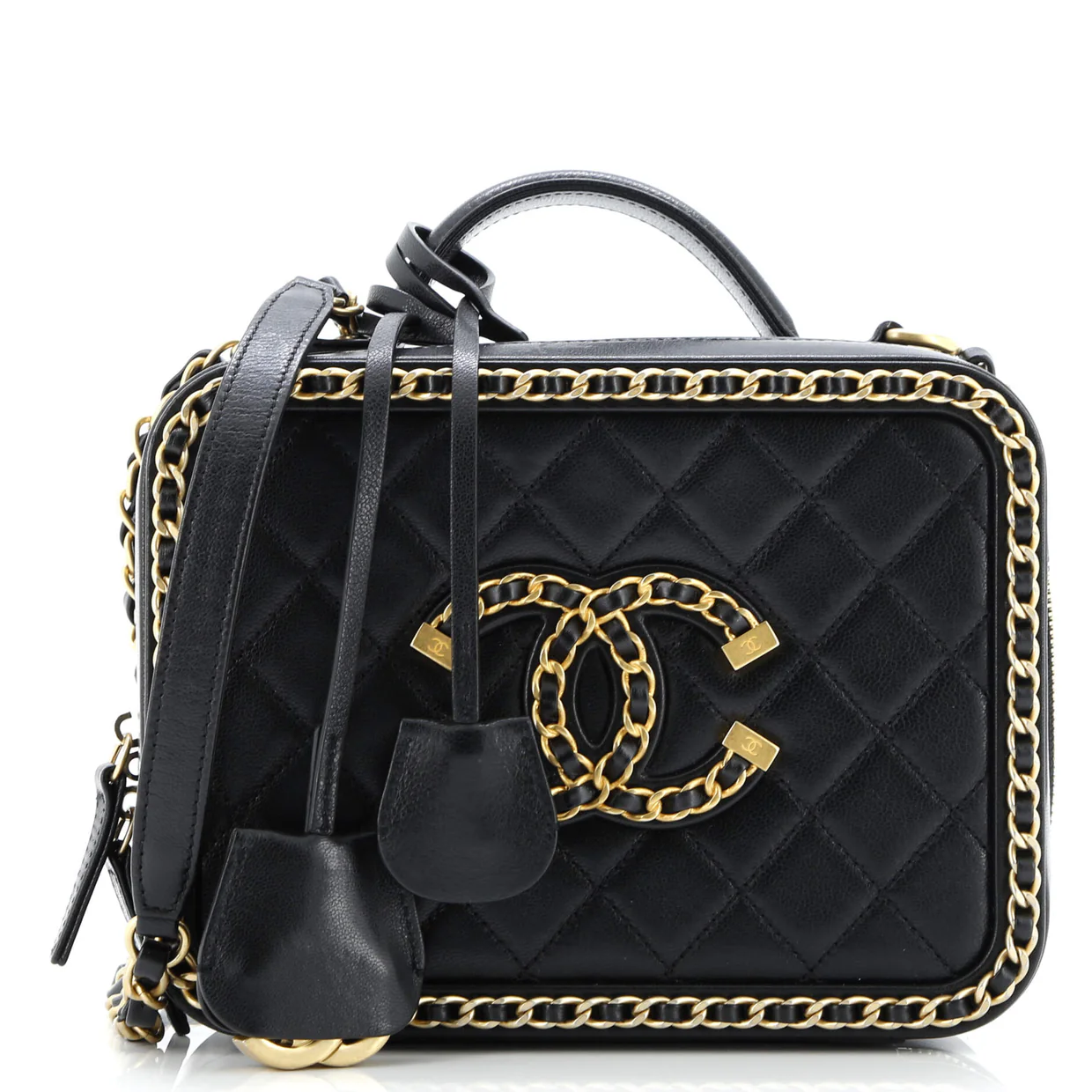 Filigree Vanity Case Quilted Goatskin with Chain Detail Medium - Deep Luxury