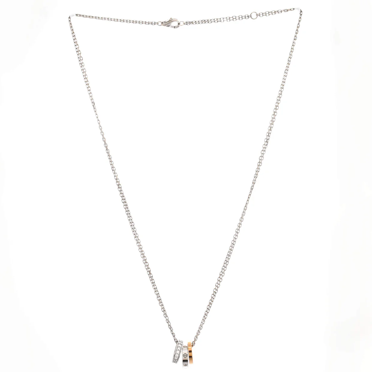 Love 3 Ring Pendant Necklace 18K Rose Gold and 18K White Gold with Diamonds - Deep Luxury