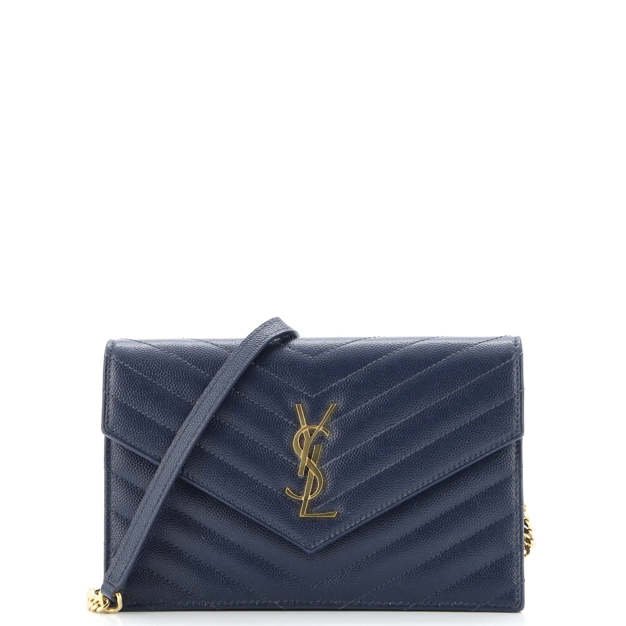 Classic Monogram Wallet on Chain Matelasse Chevron Leather Small - Deep Luxury