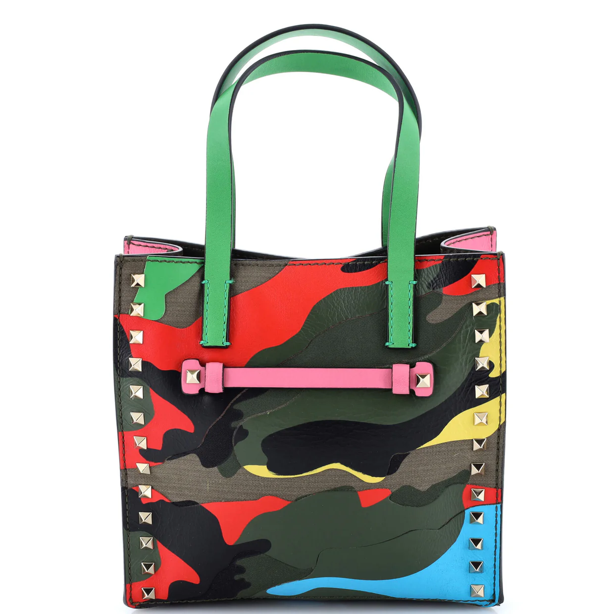 Rockstud Open Tote Camo Leather and Canvas Small - Deep Luxury
