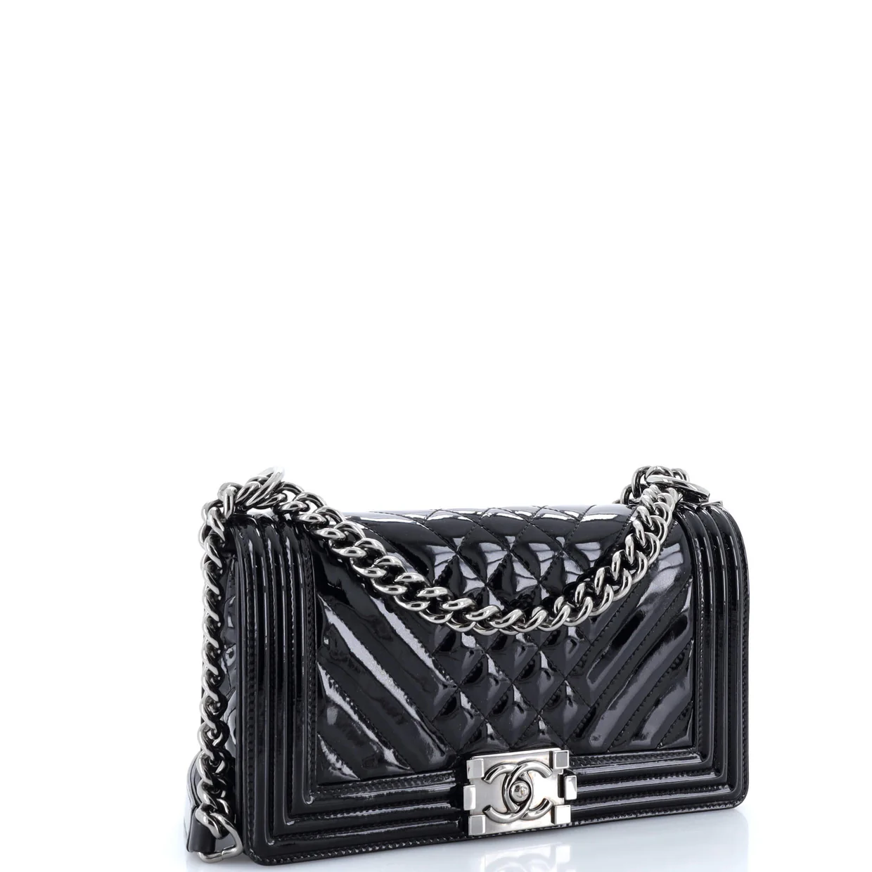 Boy Flap Bag Chevron Patent Old Medium - Deep Luxury