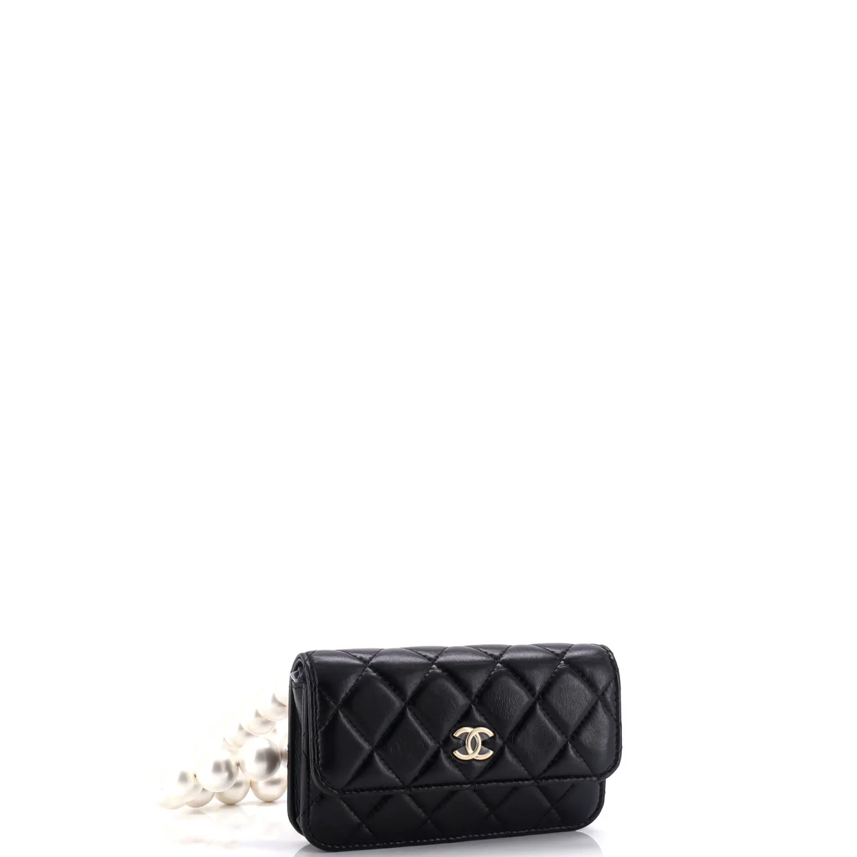Pearl Strap Clutch with Chain Quilted Calfskin - Deep Luxury