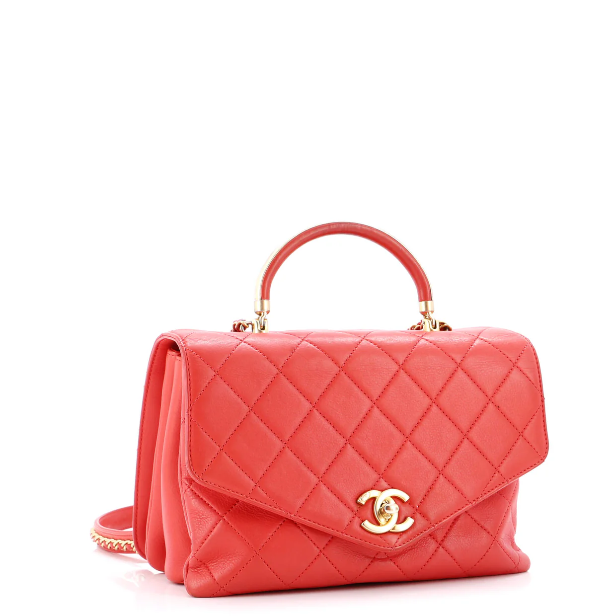 Gold Top Handle Bag Quilted Lambskin Medium - Deep Luxury