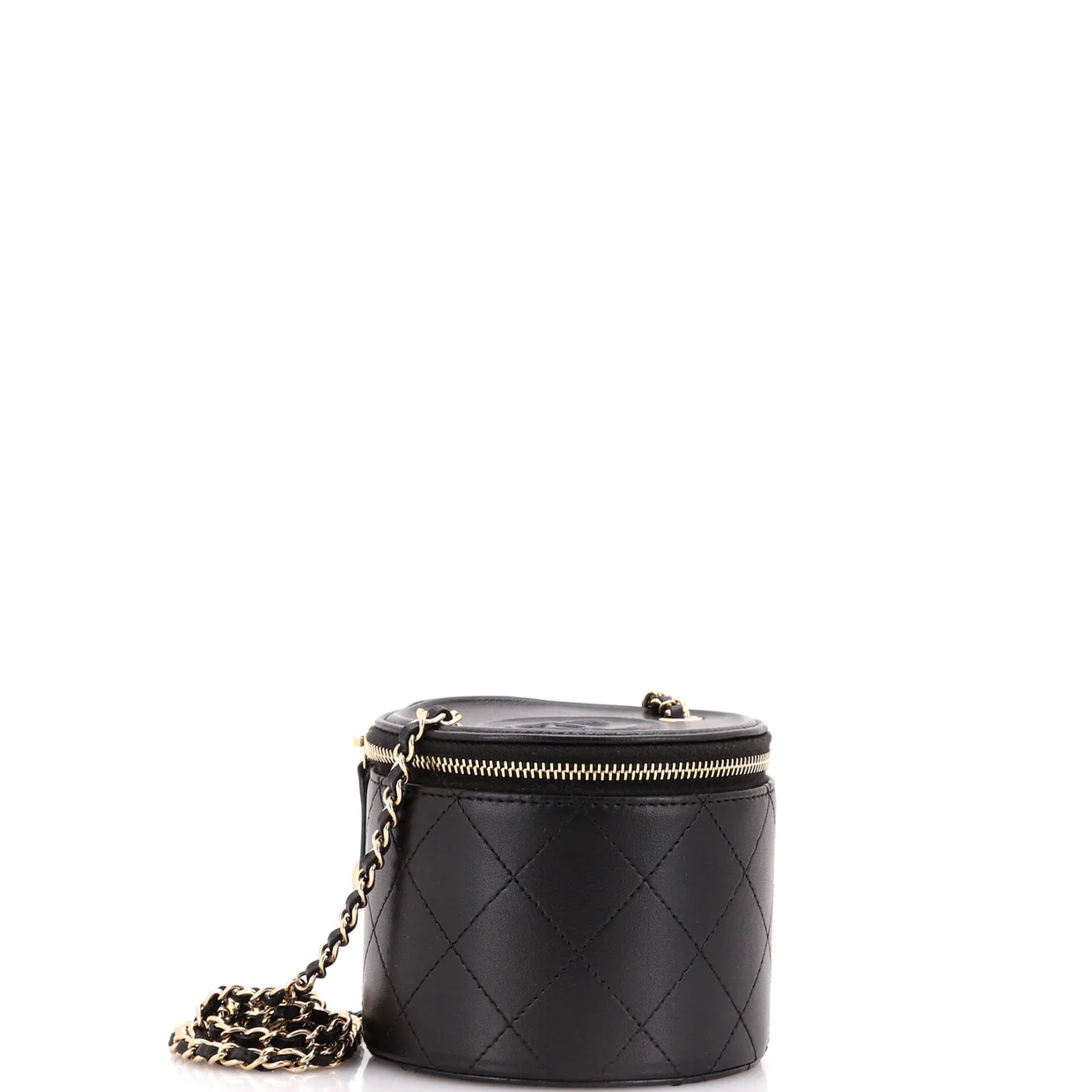 CC Round Vanity Case with Chain Quilted Lambskin Mini - Deep Luxury