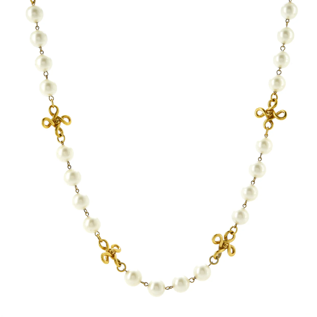 Vintage CC Cross Station Necklace Faux Pearls and Metal - Deep Luxury