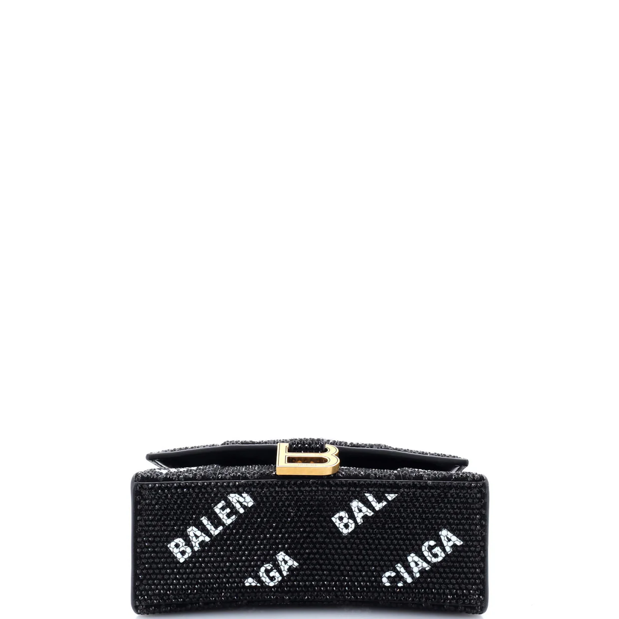 Hourglass Top Handle Bag Suede and Allover Logo Crystals XS - Deep Luxury