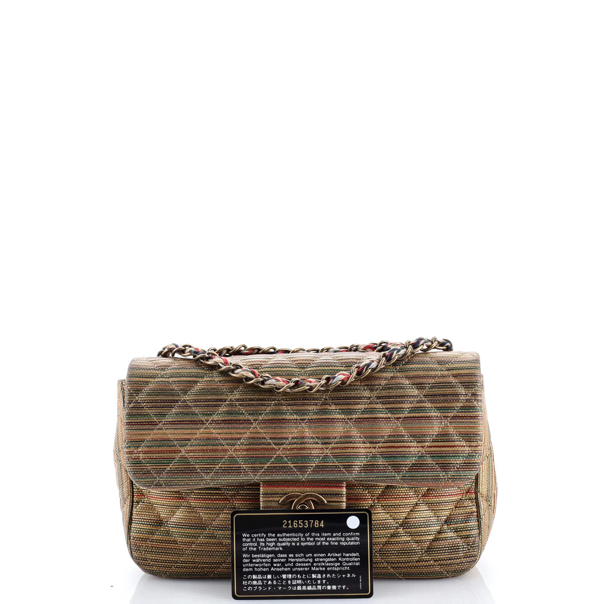 Multicolor Stripe Flap Bag Raffia Effect Braided Chain Small - Deep Luxury