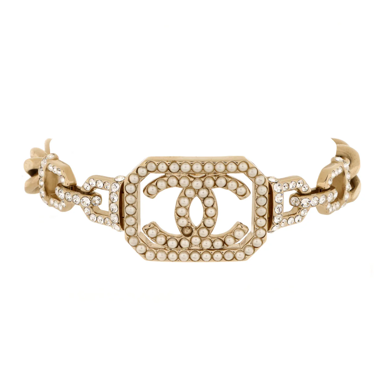 Vendome CC Chain Bracelet Metal with Crystals and Faux Pearls - Deep Luxury