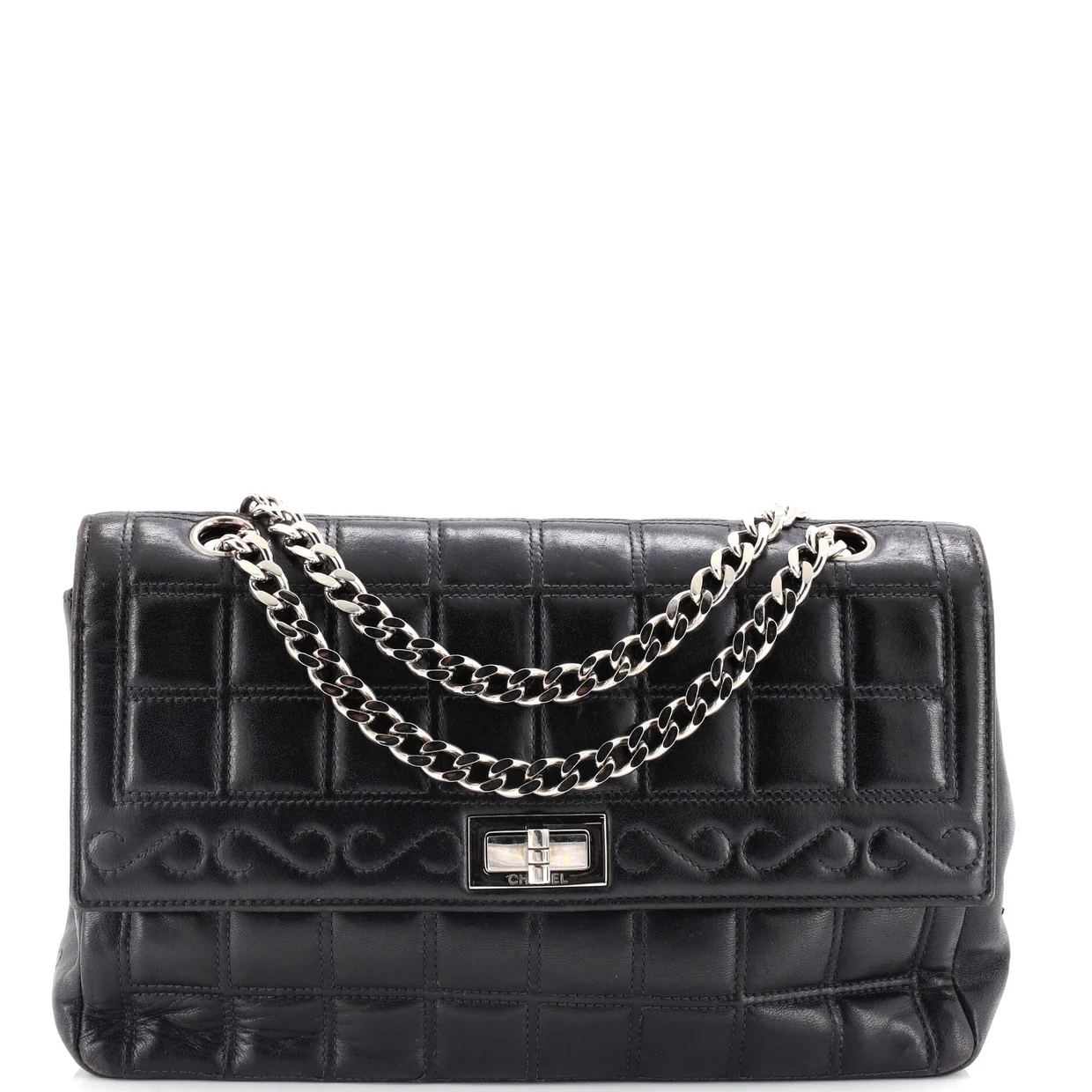 Vintage Chocolate Bar Mademoiselle Chain Flap Bag Quilted Leather Medium - Deep Luxury